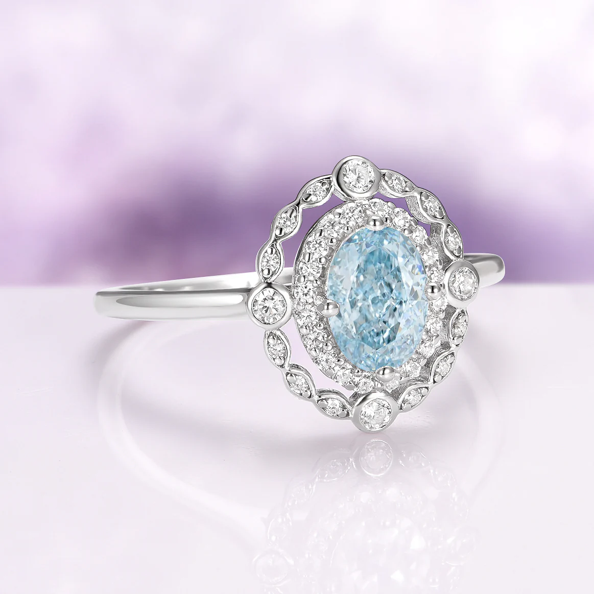 Valentina Vintage Inspired Aquamarine Engagement Ring in 14K White Gold - Image 3