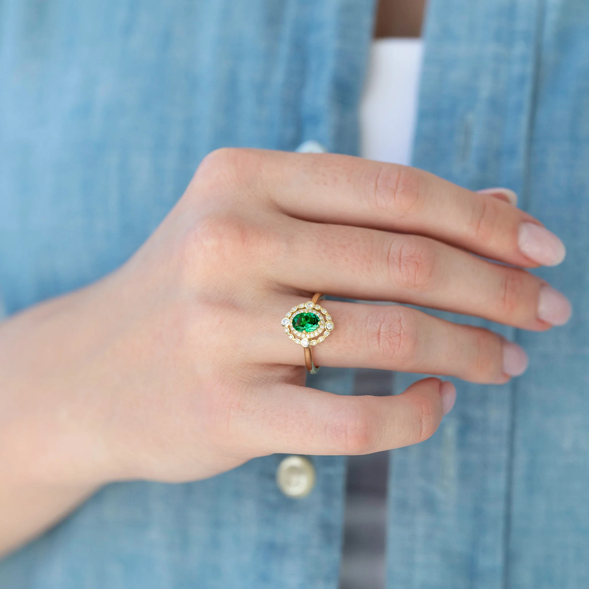 Valentina Art Deco Emerald Ring in 14K Solid Yellow Gold - Image 2