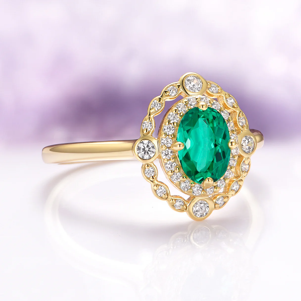 Valentina Art Deco Emerald Ring in 14K Solid Yellow Gold - Image 4