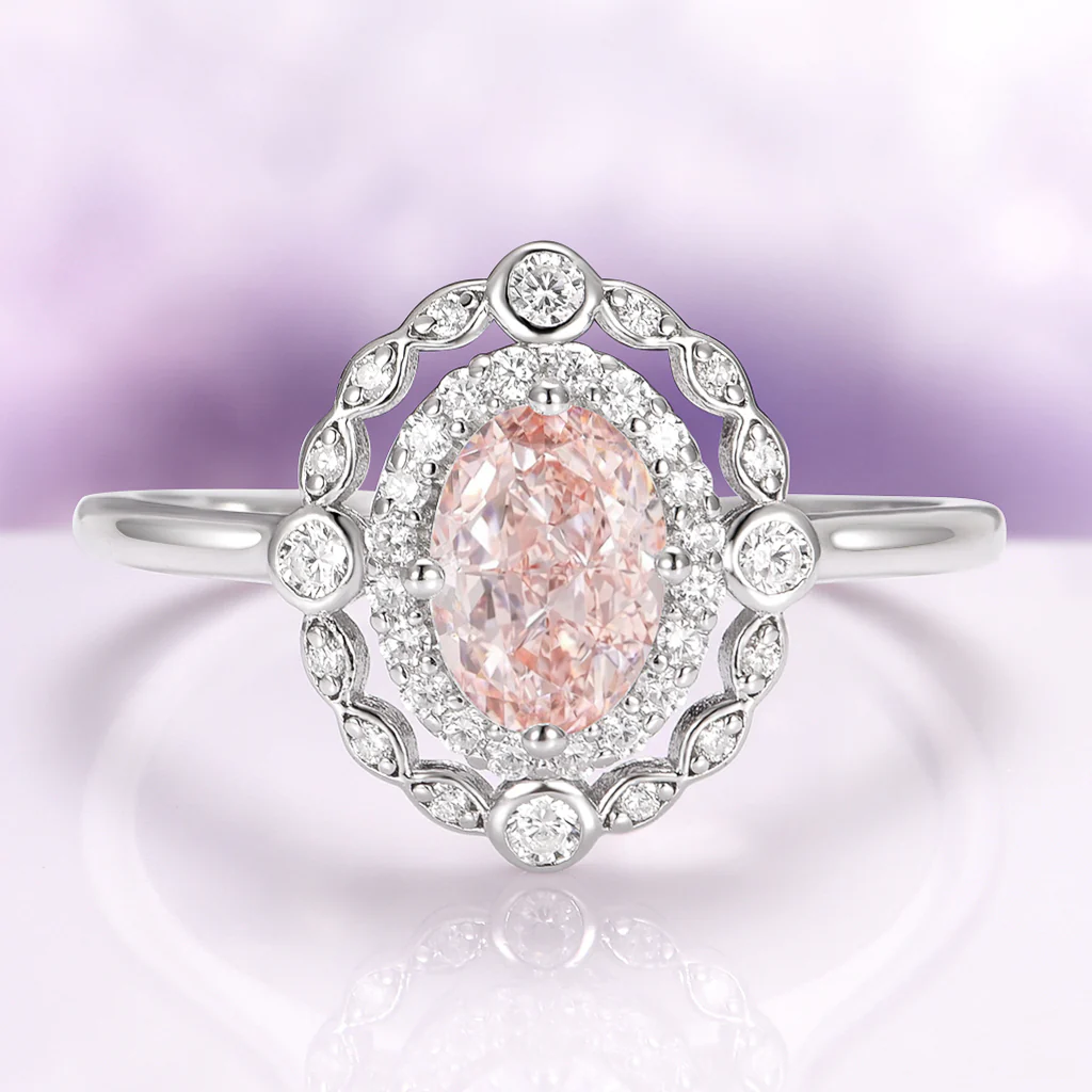 Valentina Art Deco Morganite Engagement Ring in 14K White Gold