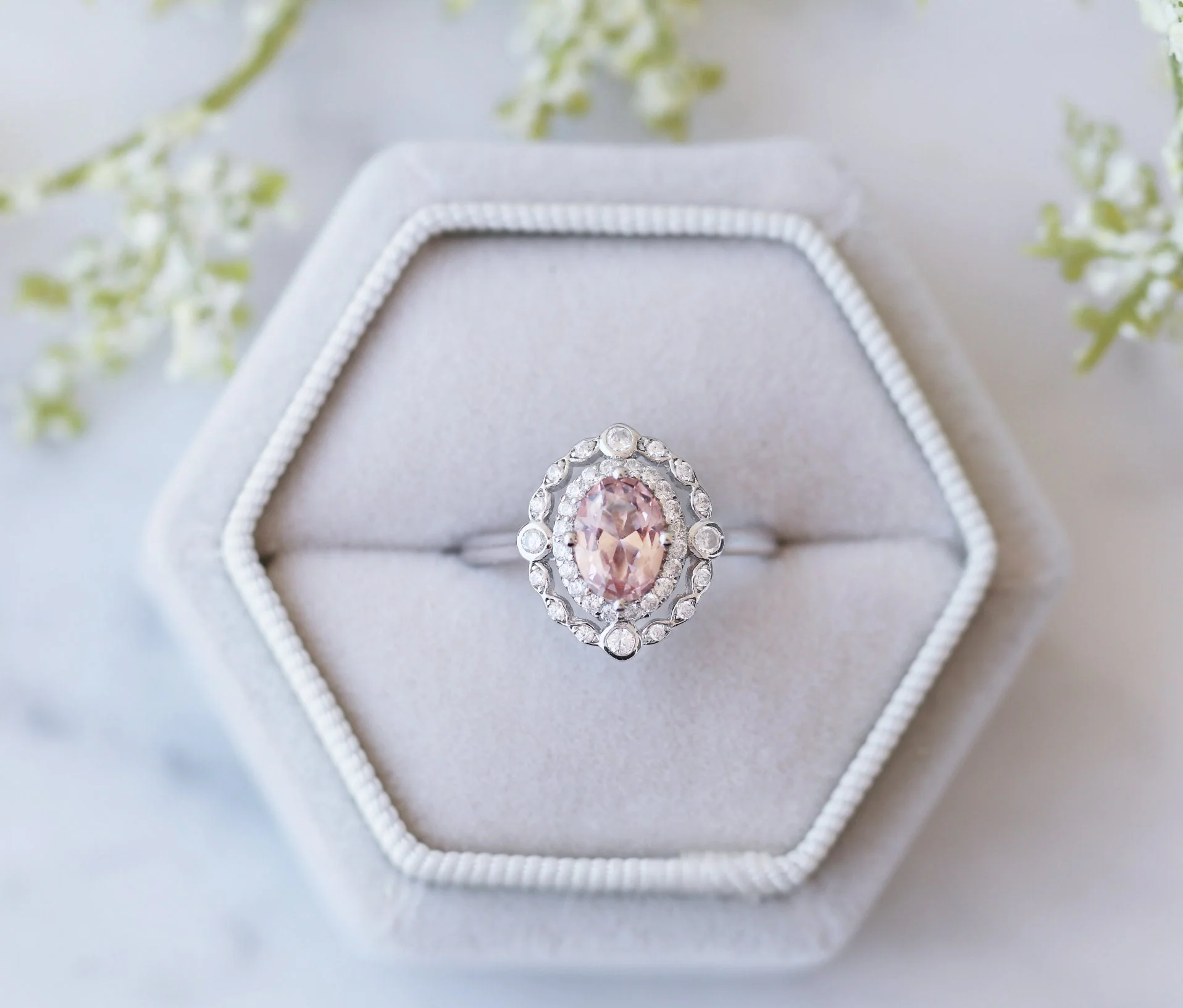 Valentina Art Deco Morganite Engagement Ring in 14K White Gold - Image 2