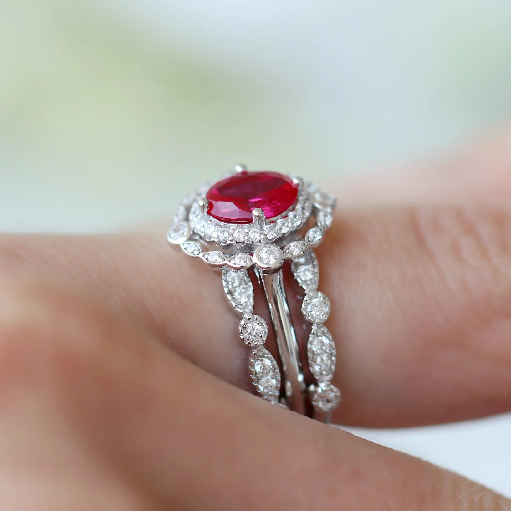Valentina Art Deco Lab-Grown Ruby Engagement Ring in 14K White Gold - Image 5