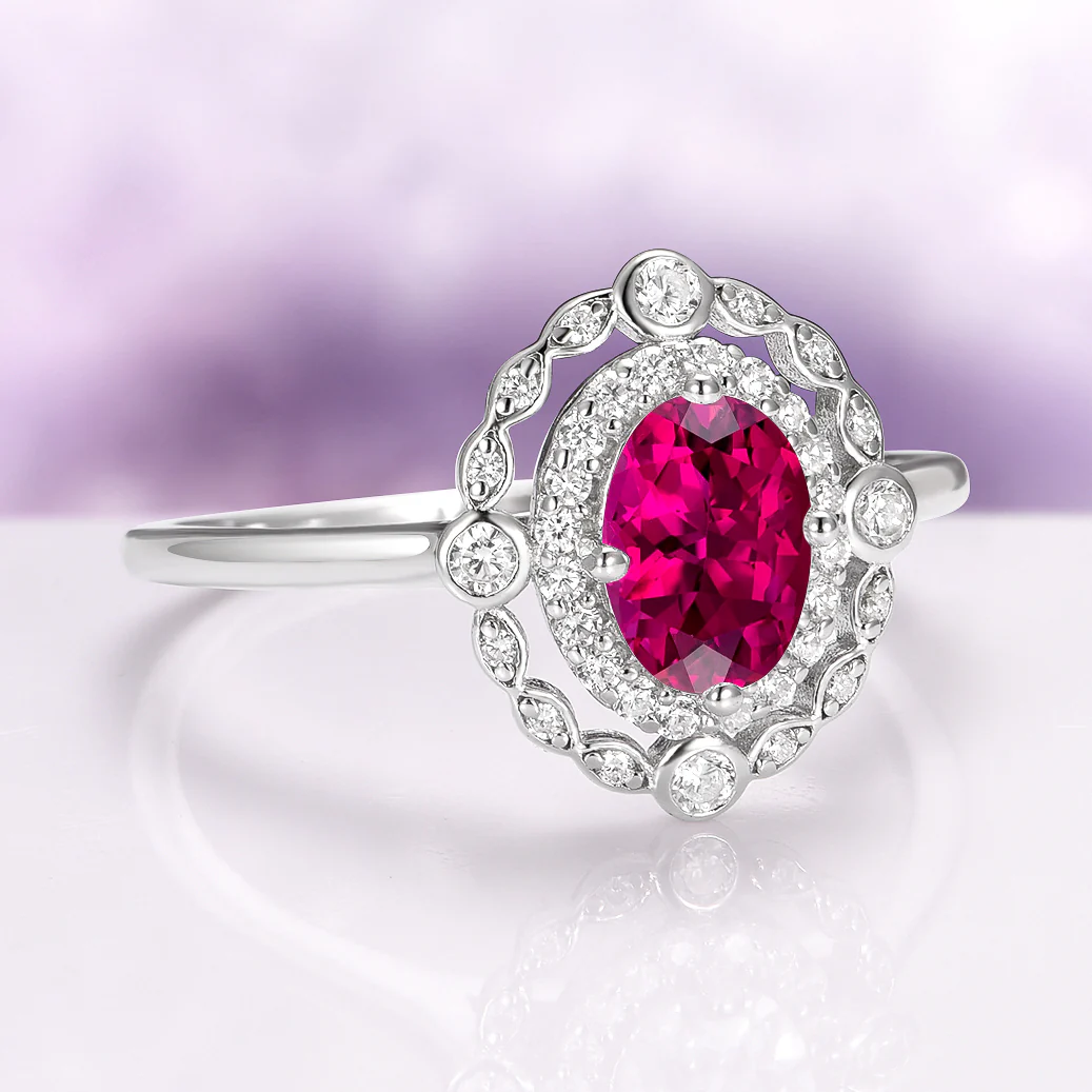 Valentina Art Deco Lab-Grown Ruby Engagement Ring in 14K White Gold - Image 6