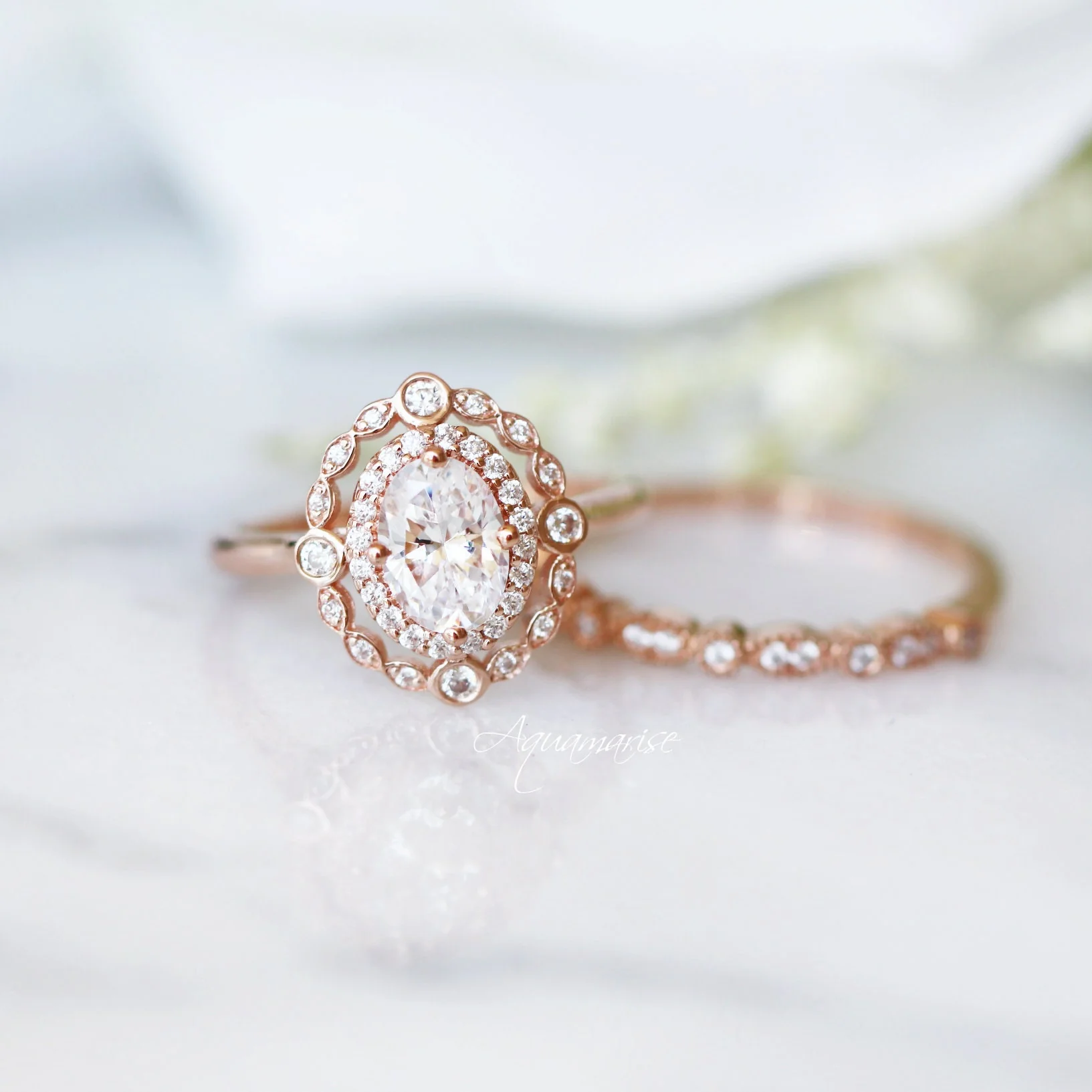 Valentina Vintage Moissanite Engagement Ring in 14K Solid Rose Gold - Image 3