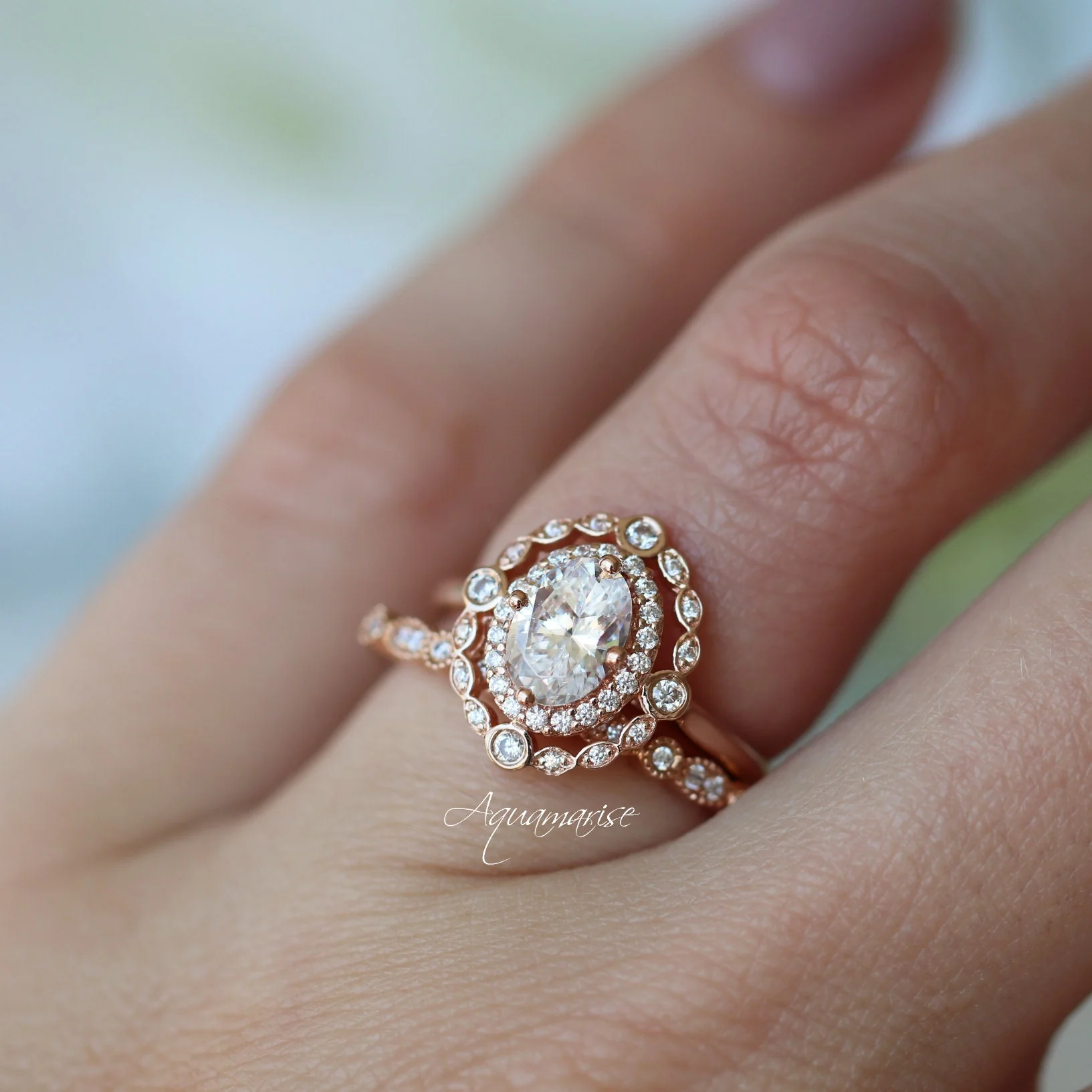 Valentina Vintage Moissanite Engagement Ring in 14K Solid Rose Gold - Image 4