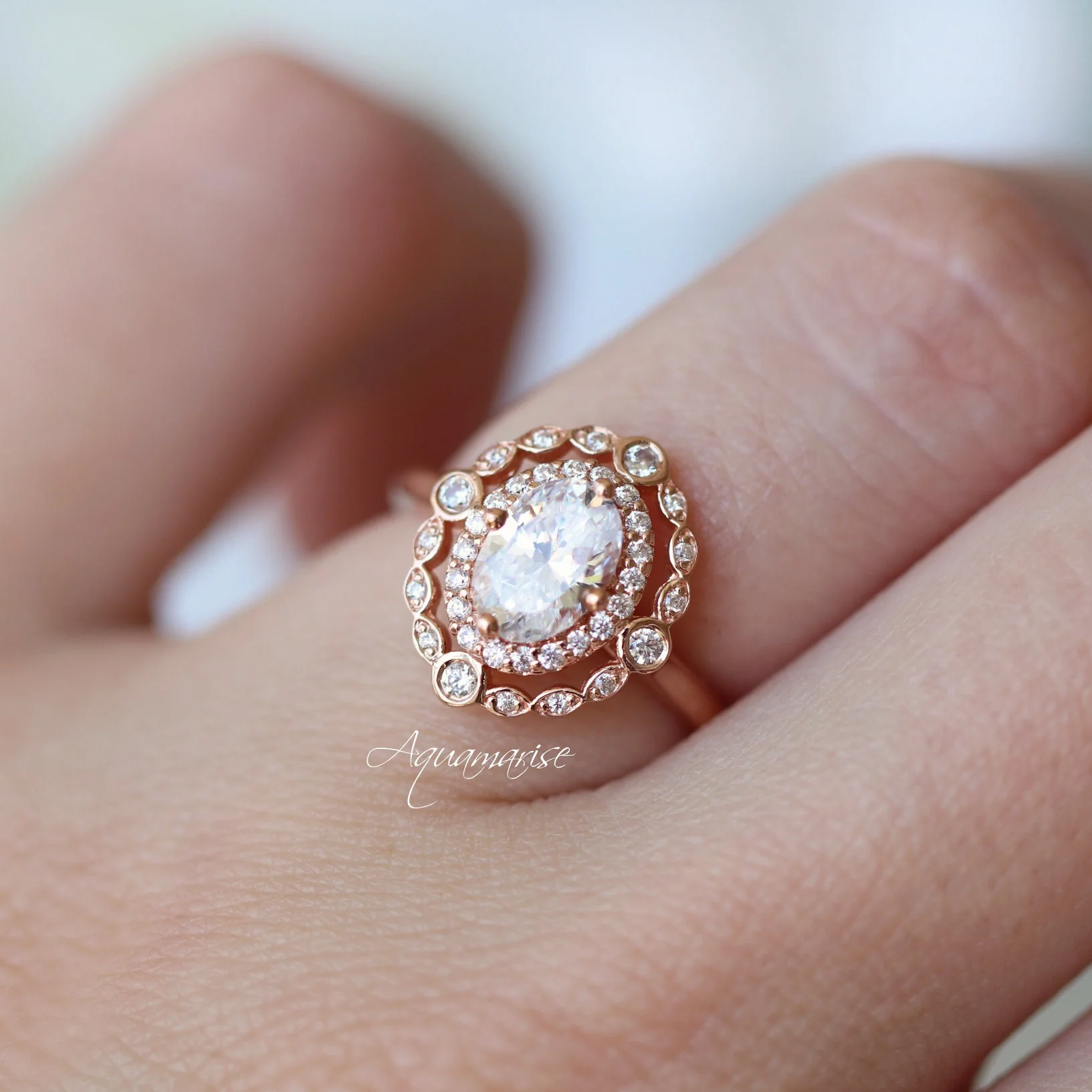 Valentina Vintage Moissanite Engagement Ring in 14K Solid Rose Gold - Image 5