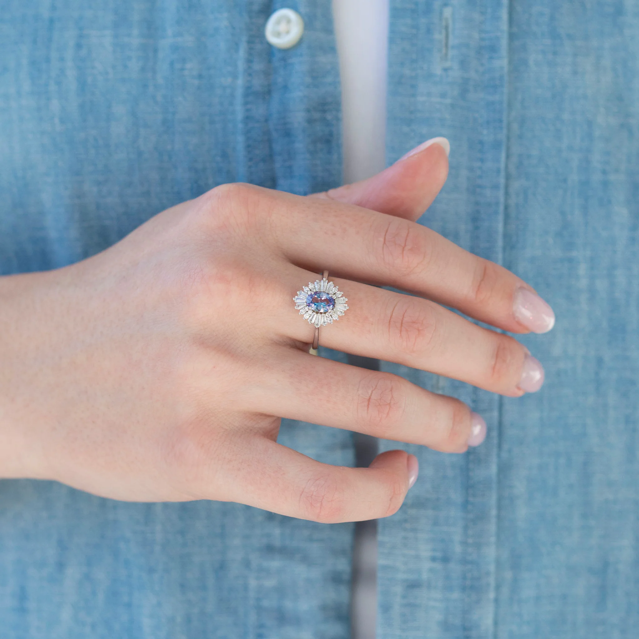 Victoria Art Deco Alexandrite Engagement Ring in 14K White Gold - Image 3