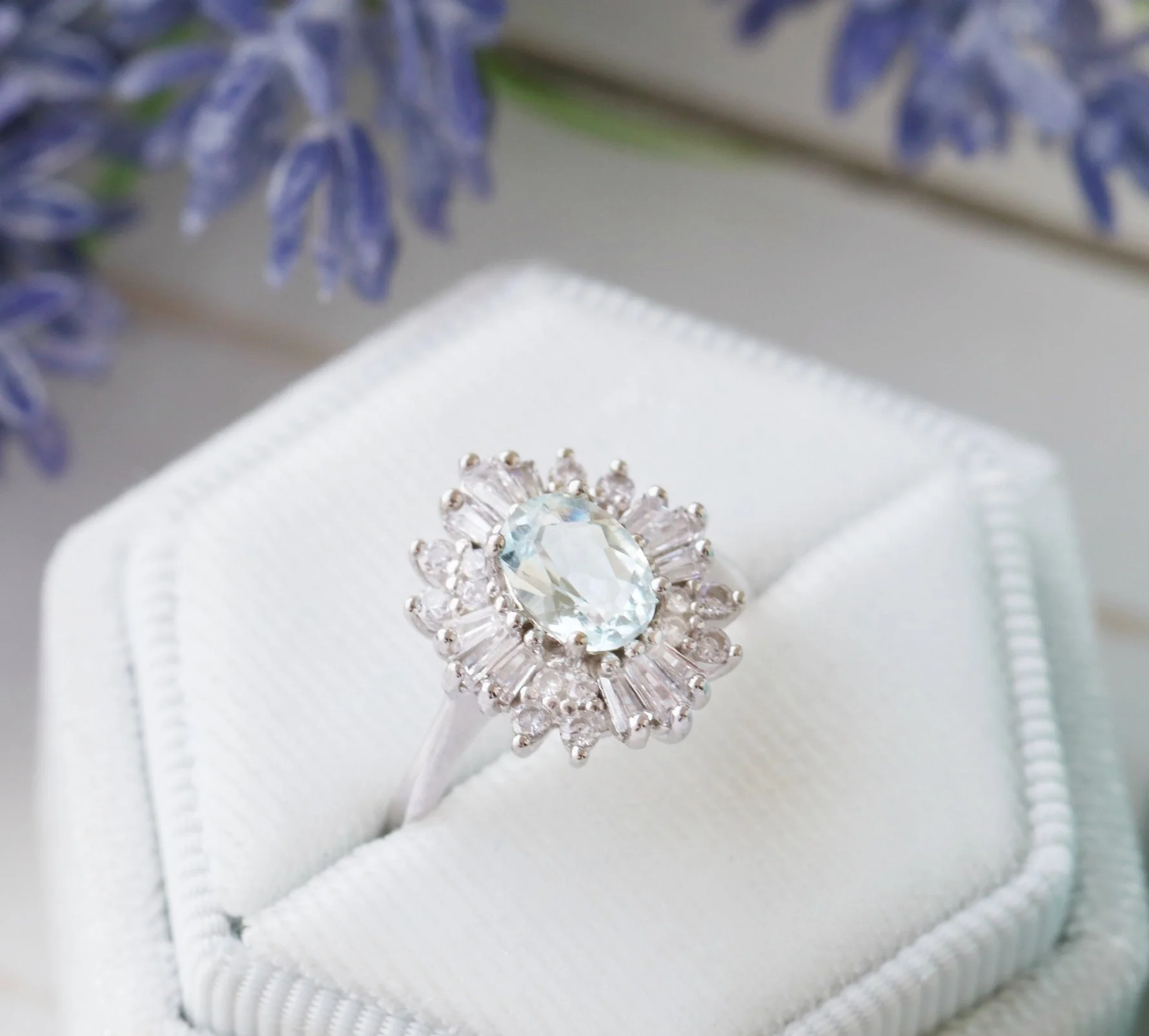 Victoria Art deco Aquamarine Ring- 14K White Gold - Image 2