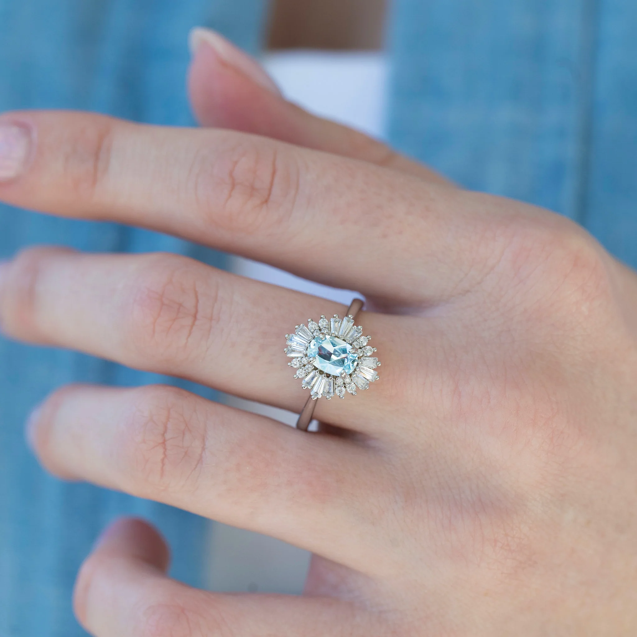 Victoria Art deco Aquamarine Ring- 14K White Gold - Image 4