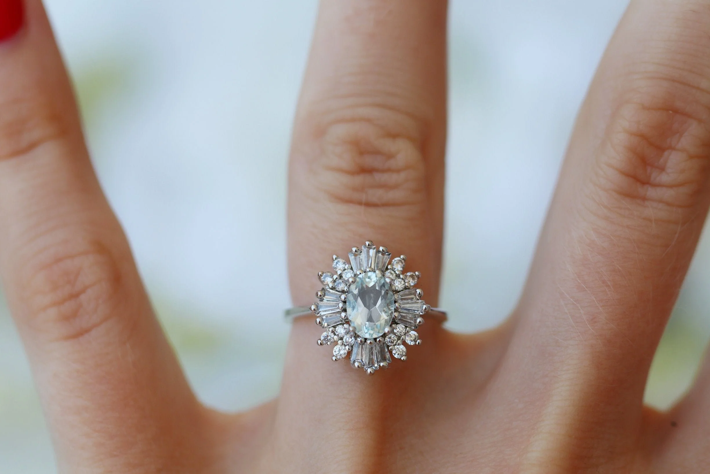 Victoria Art deco Aquamarine Ring- 14K White Gold - Image 5