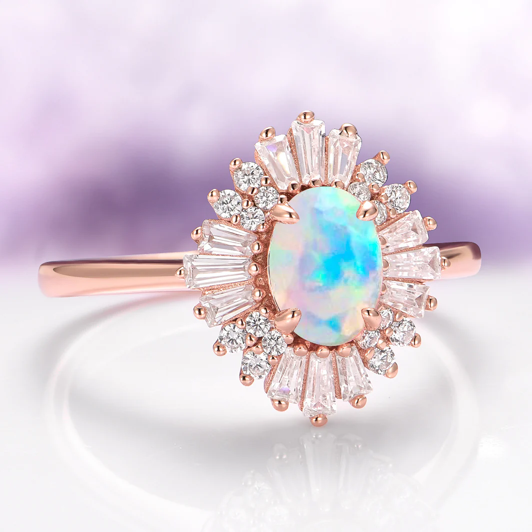 Victoria Australian Opal Engagement Ring in Solid 14K Rose Gold - Image 2