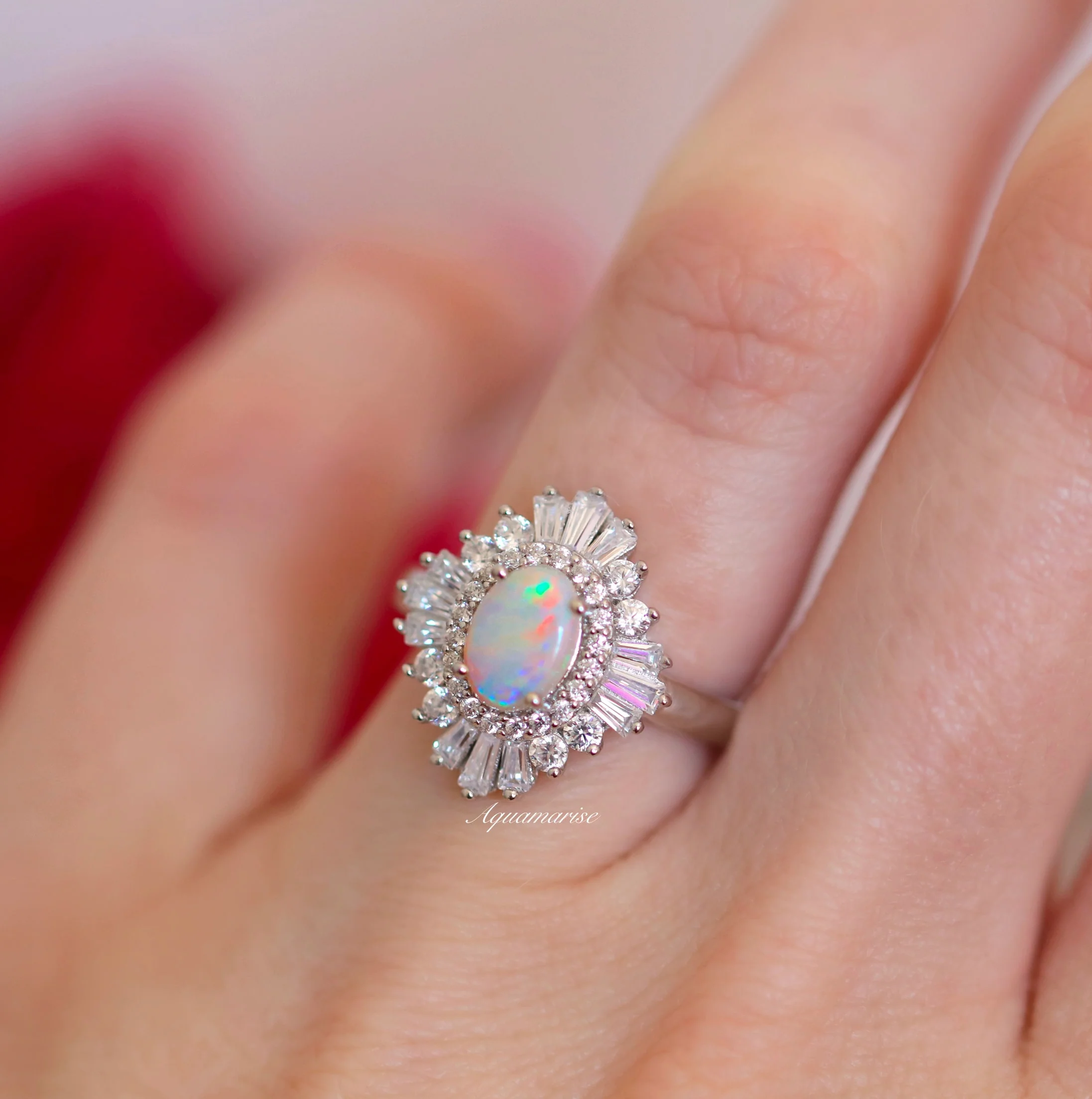 Victoria Natural Australian Opal Art Deco Engagement Ring in 14K White Gold - Image 5