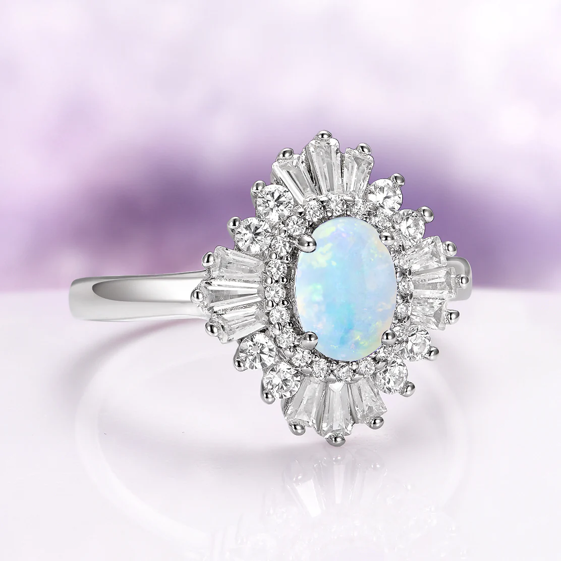 Victoria Natural Australian Opal Art Deco Engagement Ring in 14K White Gold - Image 6