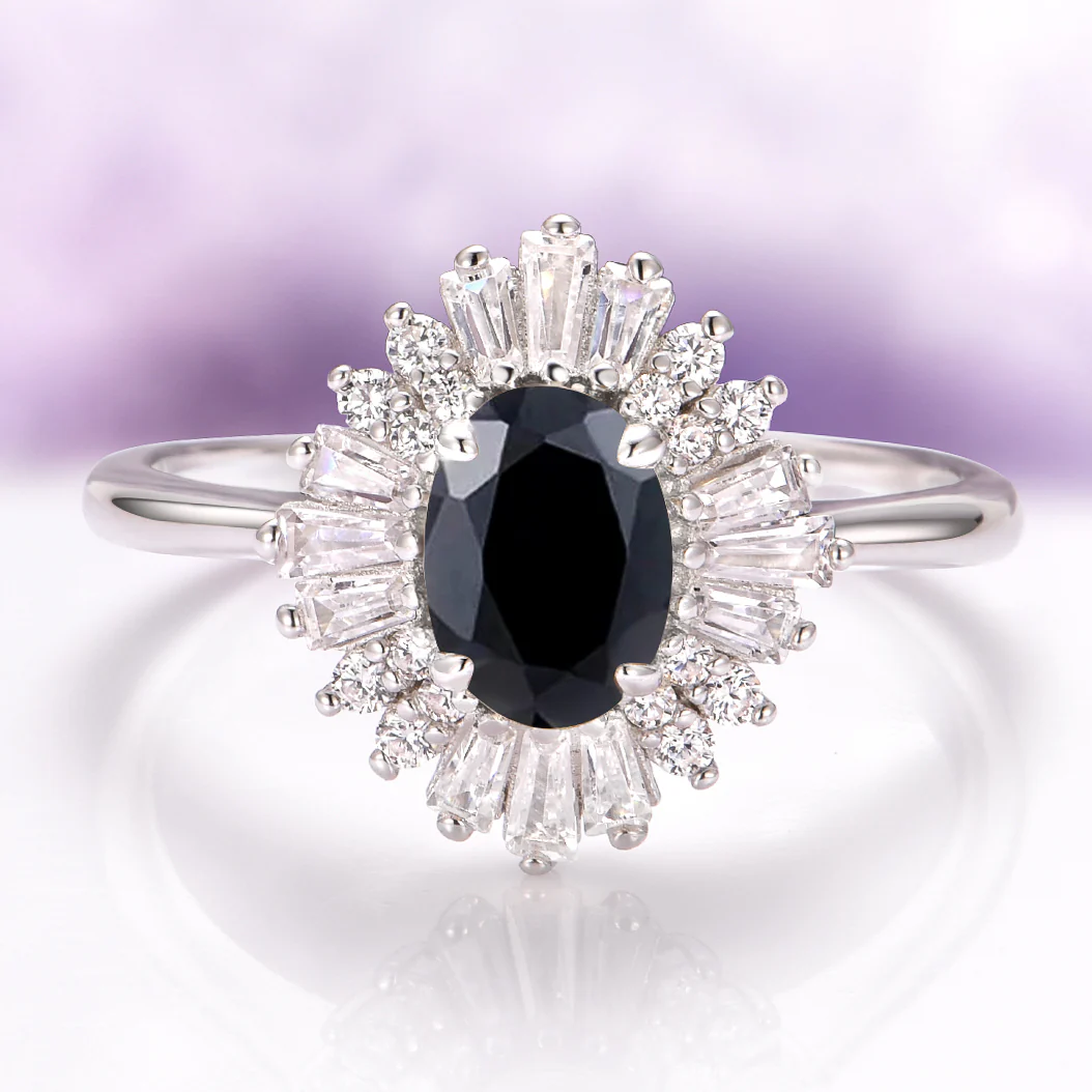 Victoria Black Onyx Engagement Ring in 14K White Gold