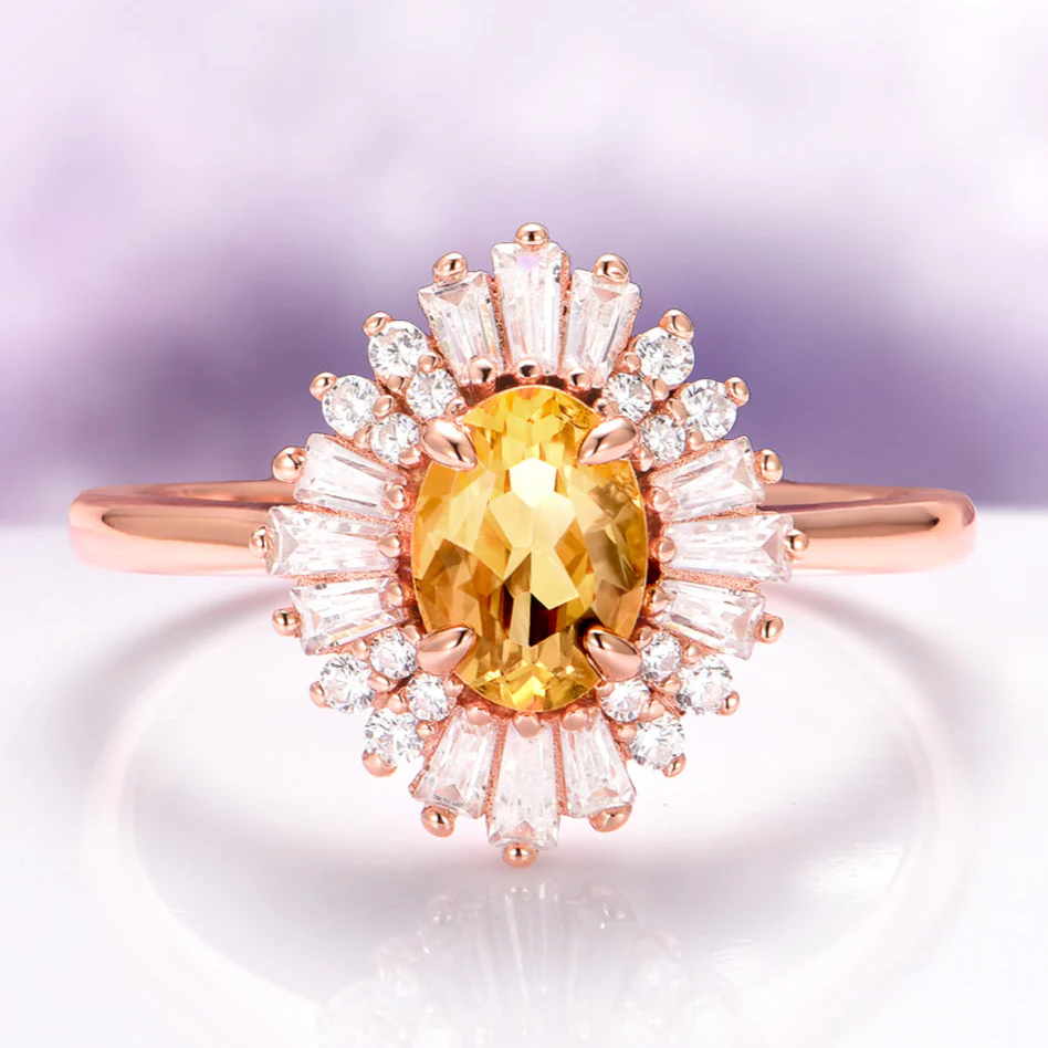 Victoria Natural Citrine Ring in 14K Solid Rose Gold