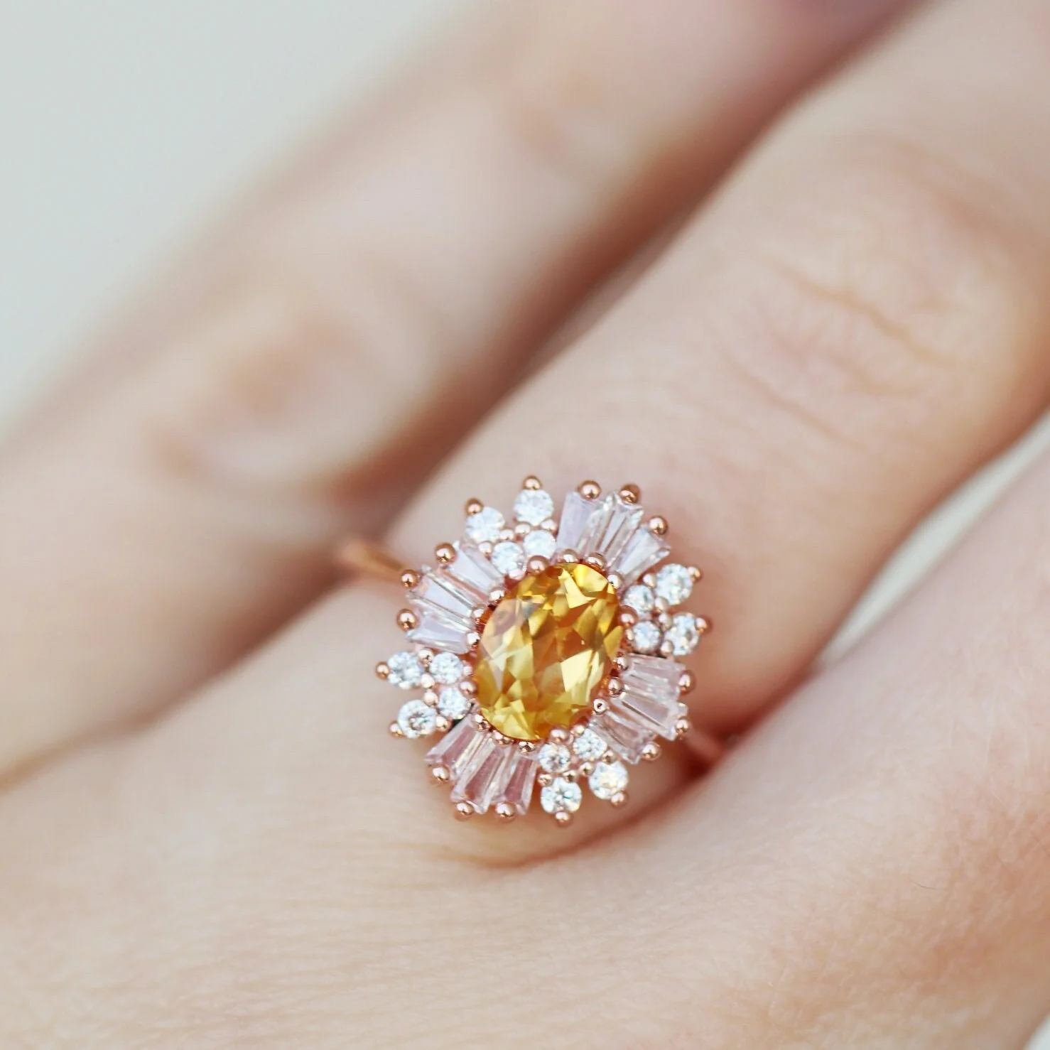 Victoria Natural Citrine Ring in 14K Solid Rose Gold - Image 3