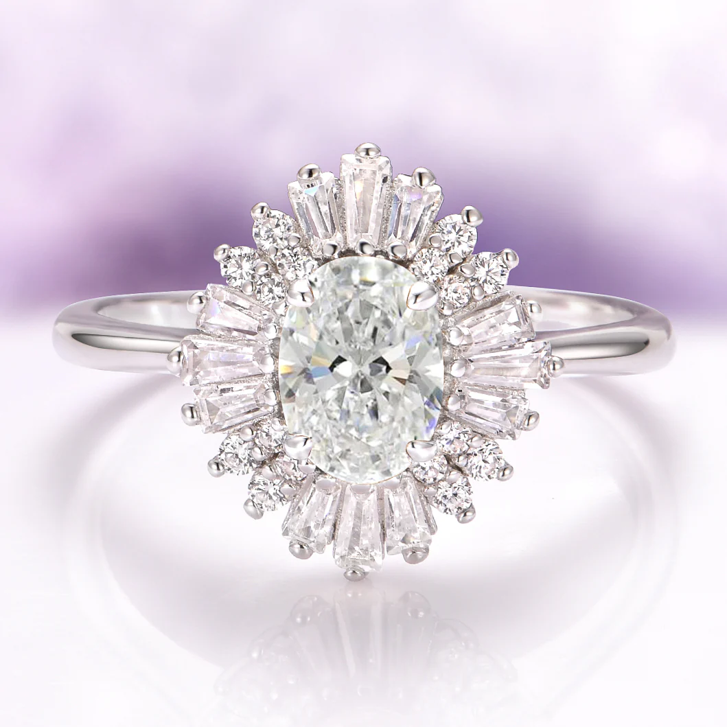 Victoria Art Deco Moissanite Ring in 14K White Gold