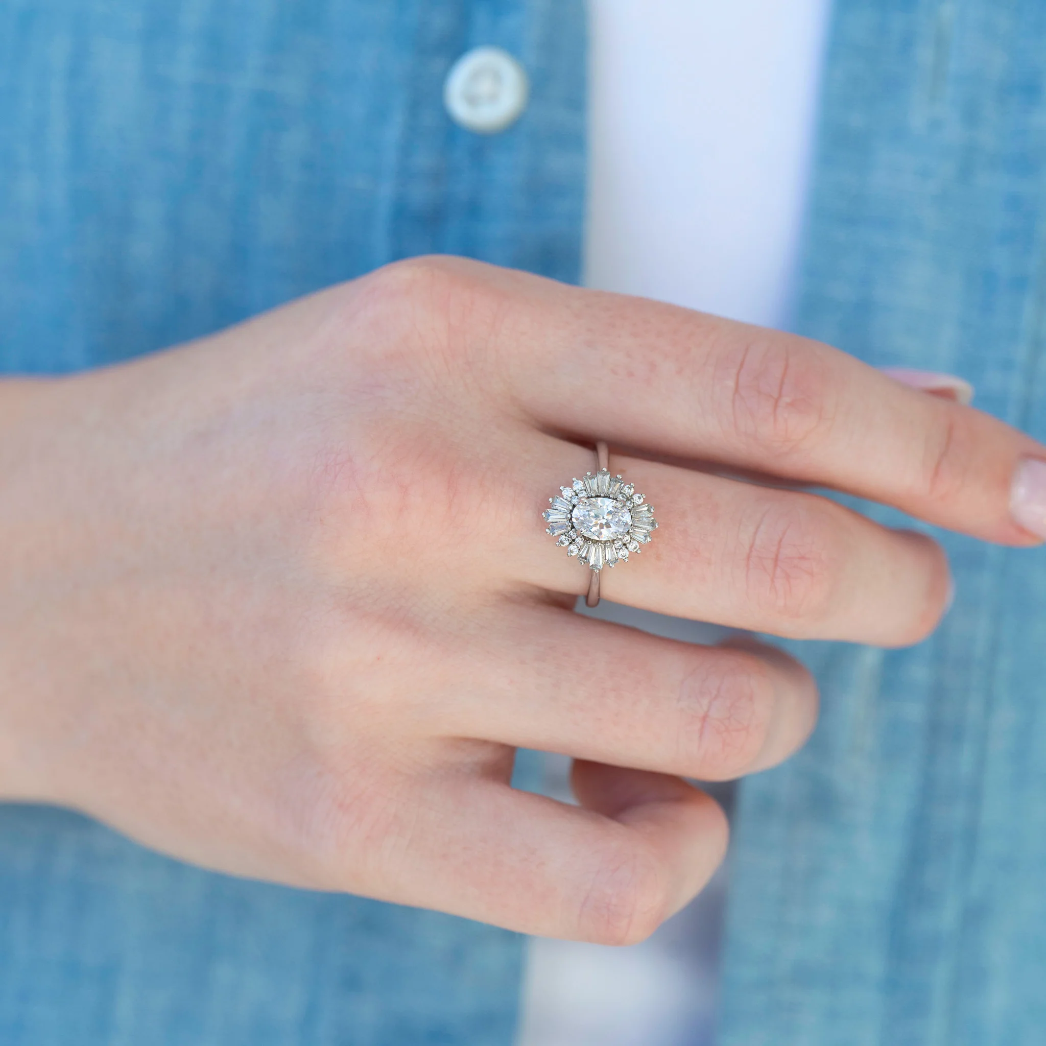 Victoria Art Deco Moissanite Ring in 14K White Gold - Image 2