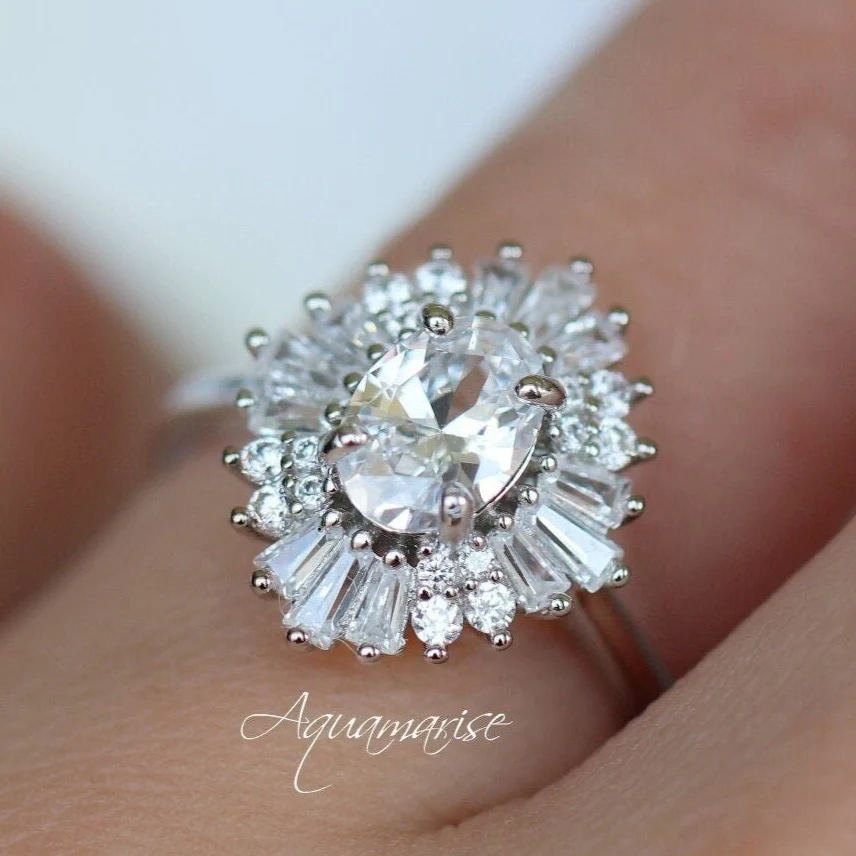 Victoria Art Deco Moissanite Ring in 14K White Gold - Image 3