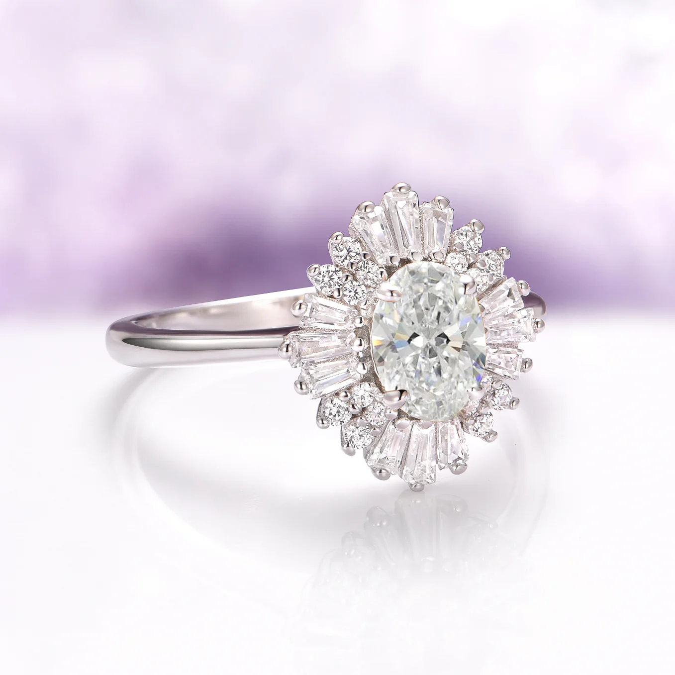 Victoria Art Deco Moissanite Ring in 14K White Gold - Image 4