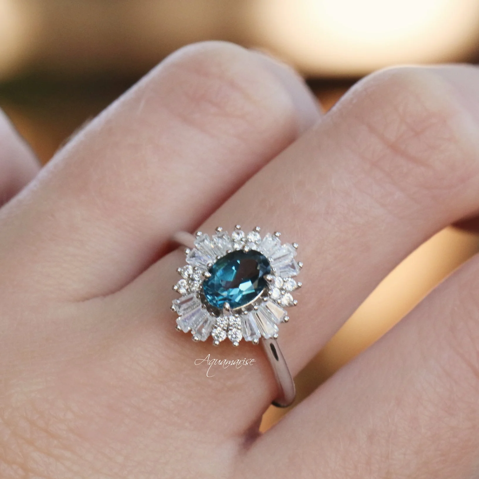 Victoria London Blue Topaz Engagement Ring in 14K White Gold - Image 3