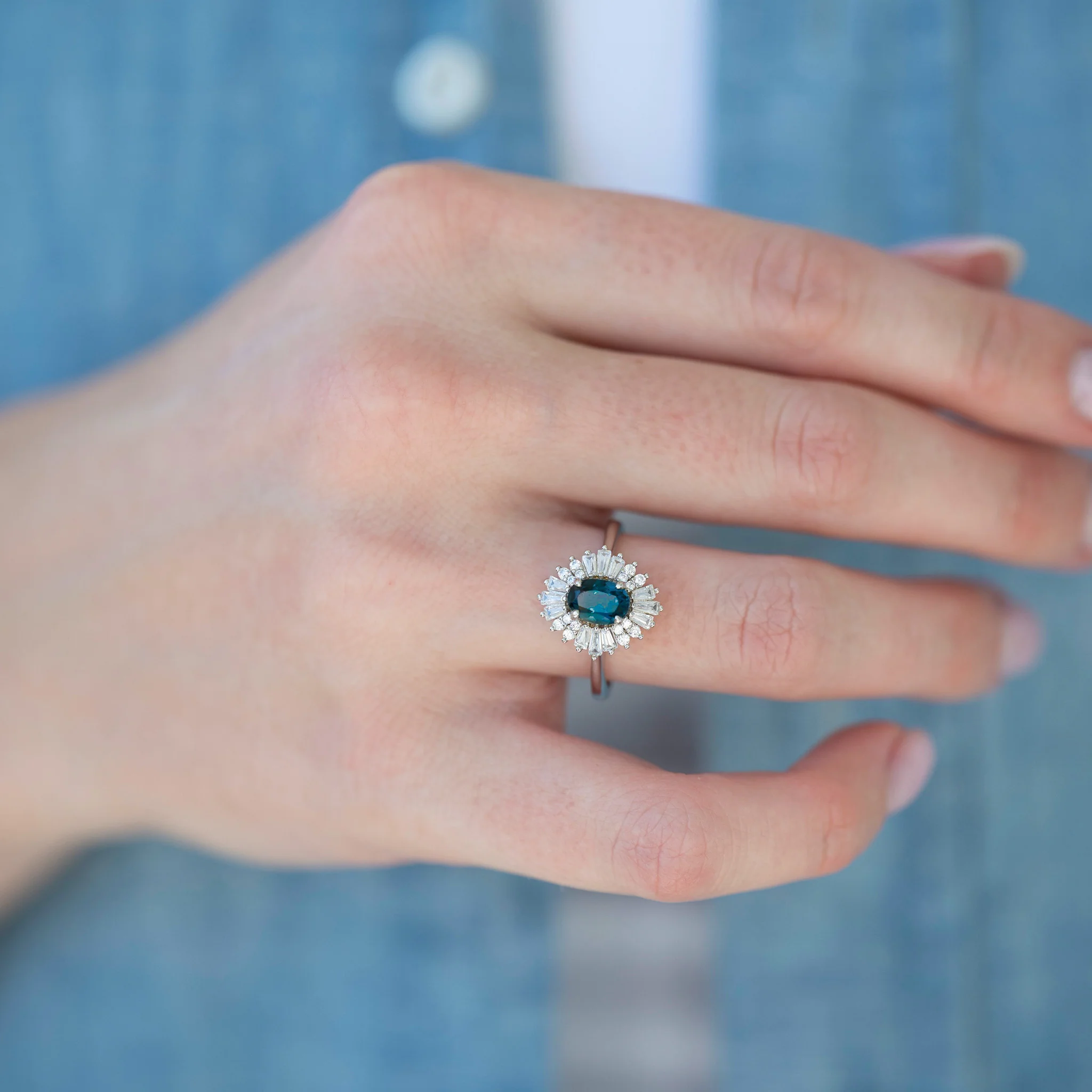 Victoria London Blue Topaz Engagement Ring in 14K White Gold - Image 4