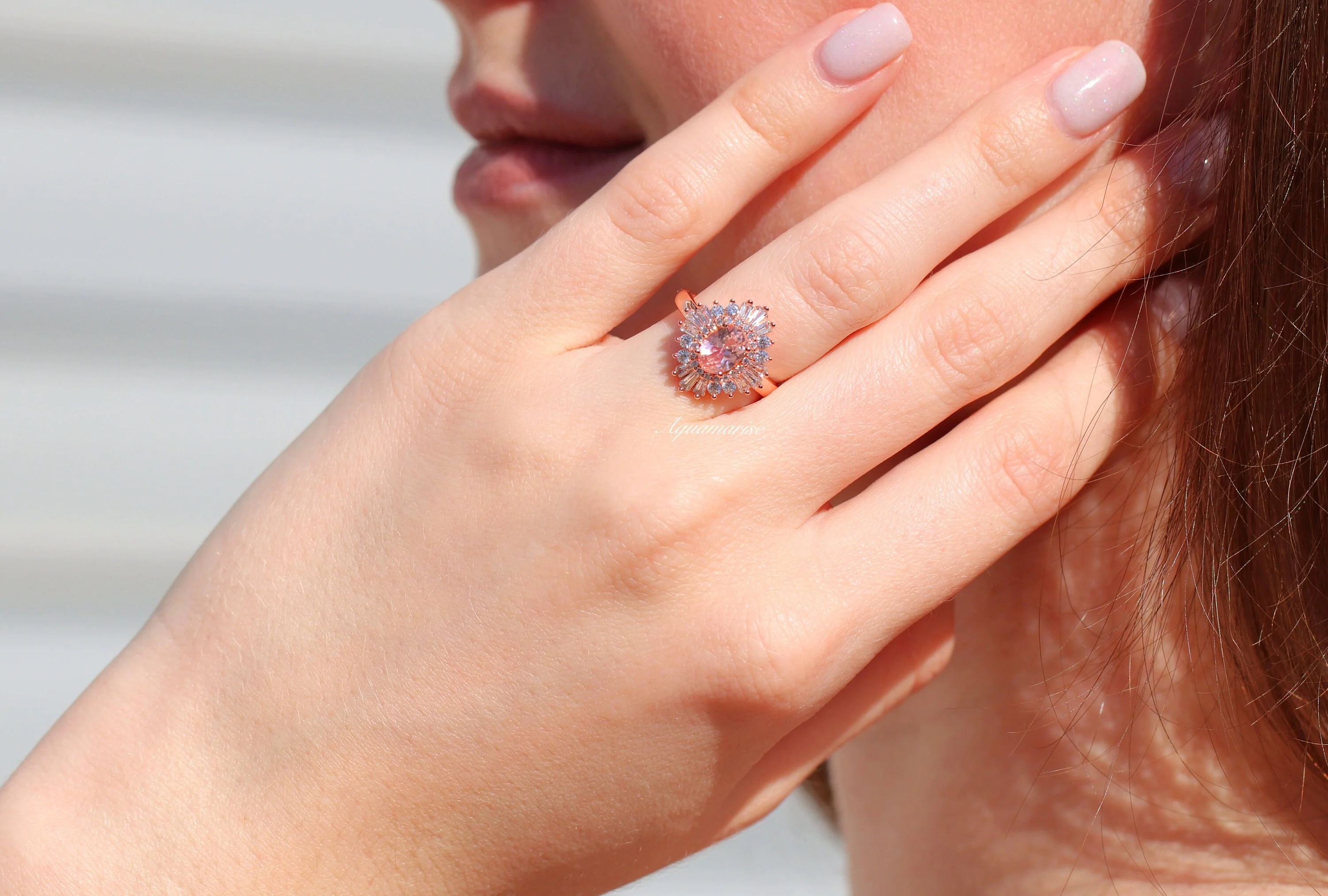 Victoria Vintage Morganite Engagement Ring in 14K Solid Rose Gold - Image 3