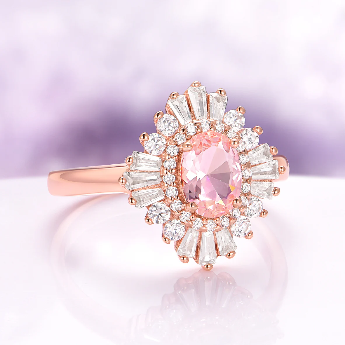 Victoria Vintage Morganite Engagement Ring in 14K Solid Rose Gold - Image 4