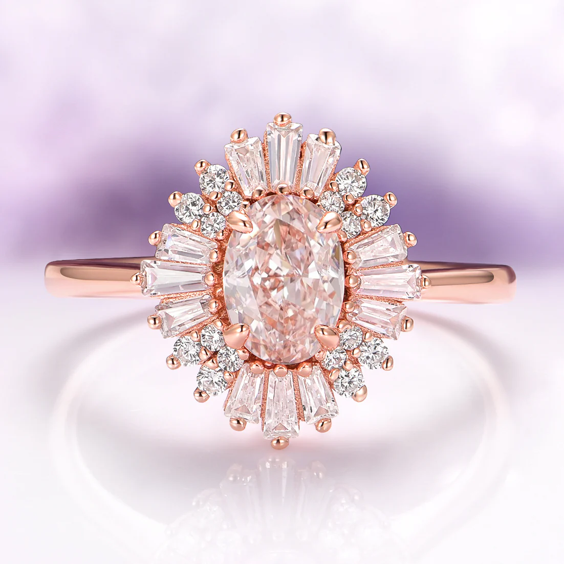 Victoria Vintage Morganite Ring in 14K Solid Rose Gold