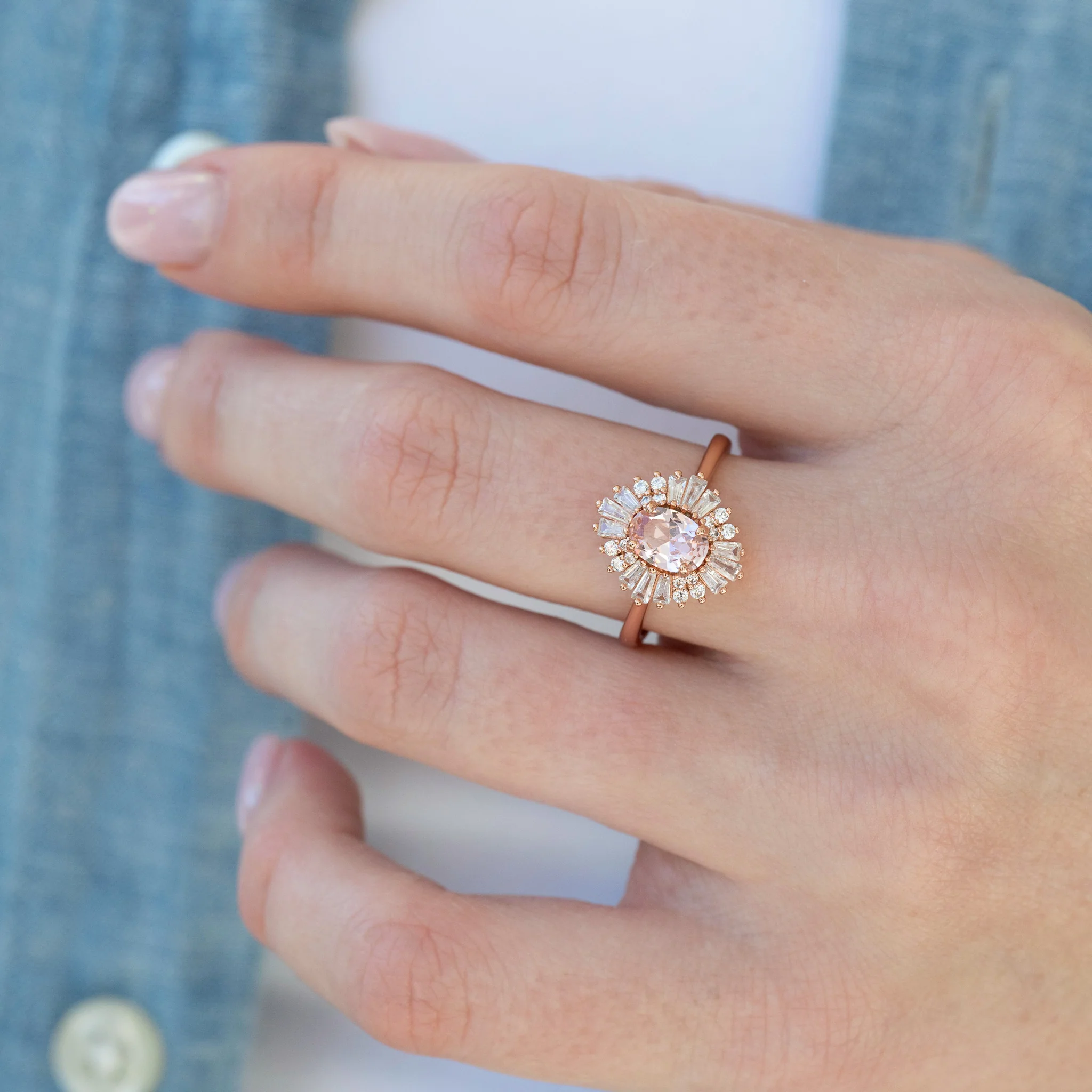 Victoria Vintage Morganite Ring in 14K Solid Rose Gold - Image 4