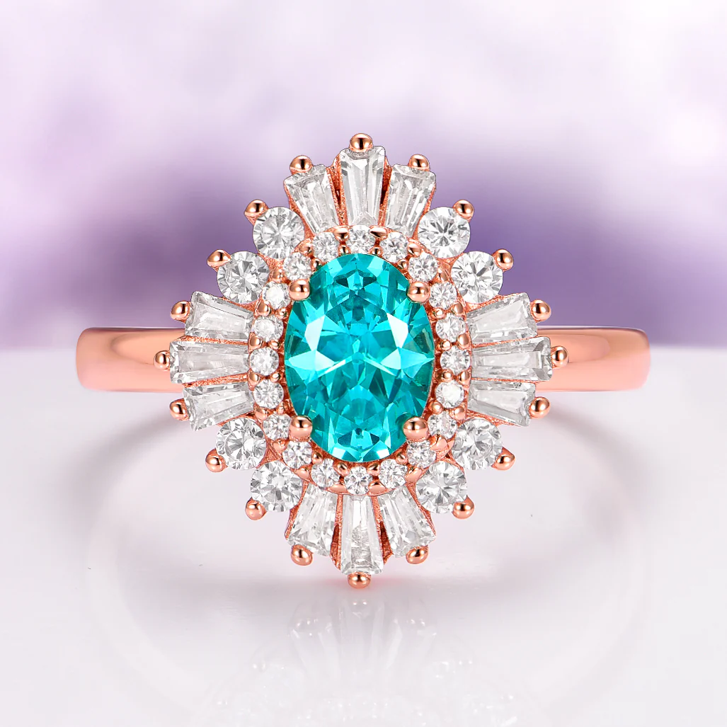 Victoria Art Deco Paraiba Tourmaline Engagement Ring in 14K Solid Rose Gold