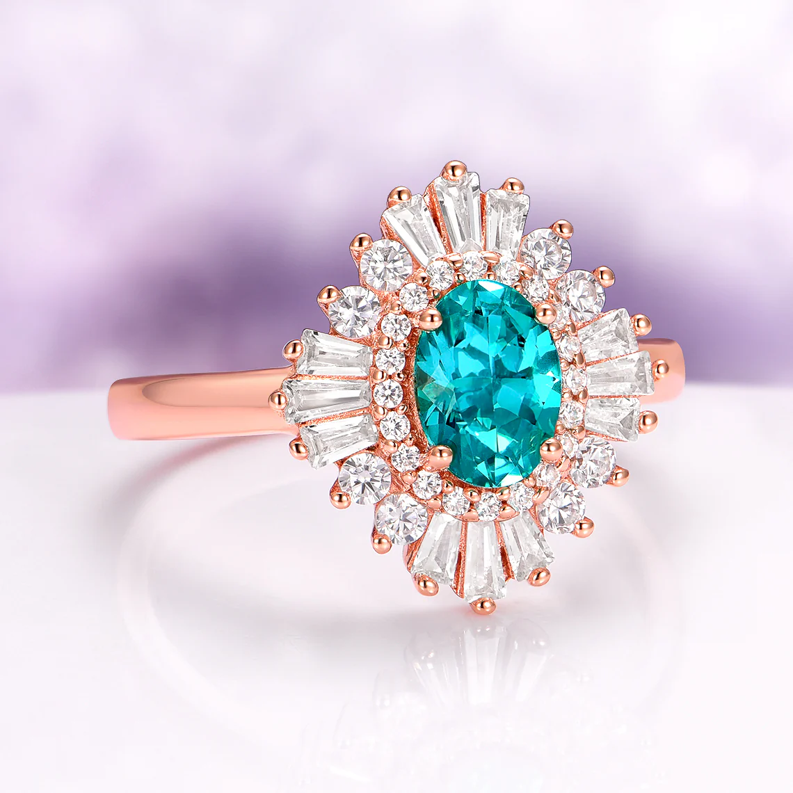 Victoria Art Deco Paraiba Tourmaline Engagement Ring in 14K Solid Rose Gold - Image 5
