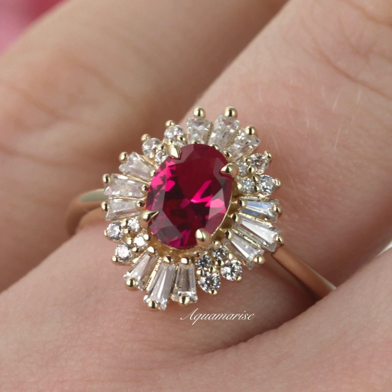 Victoria Vintage Ruby Ring in 14K Yellow Gold Vermeil - Image 3