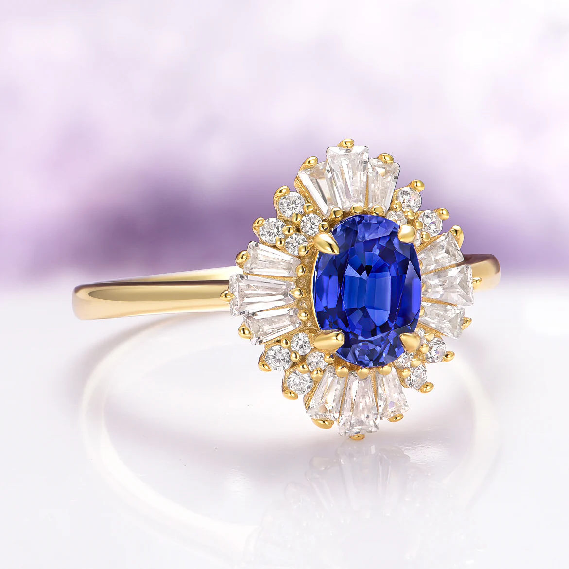Victoria Blue Sapphire Engagement Ring in 14K Solid Yellow Gold - Image 5