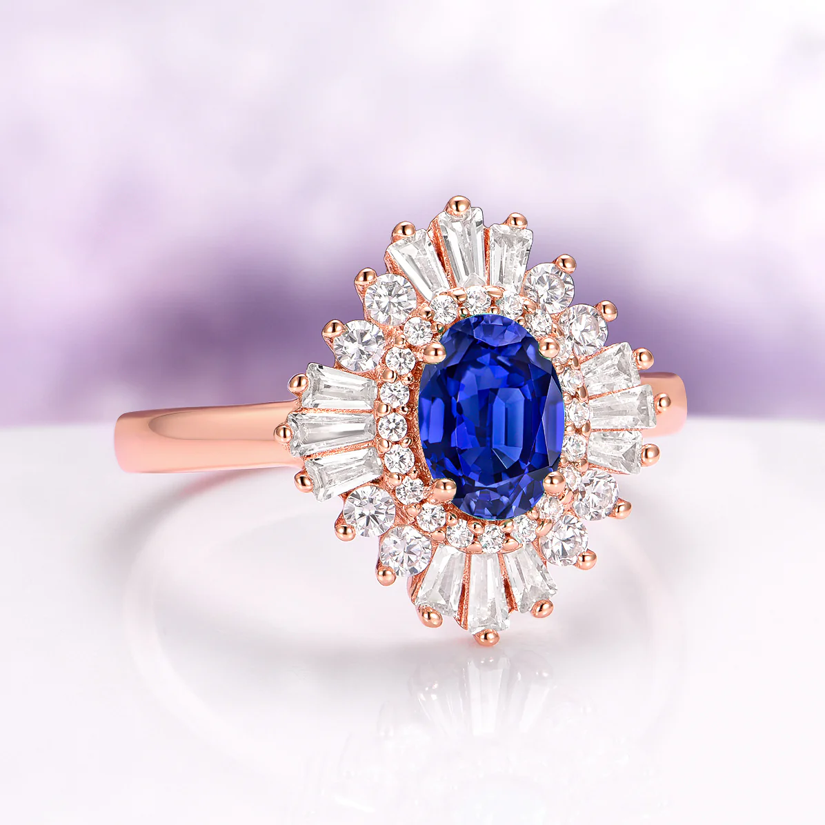 Victoria Vintage Blue Sapphire Engagement Ring in 14K Rose Gold Vermeil - Image 4