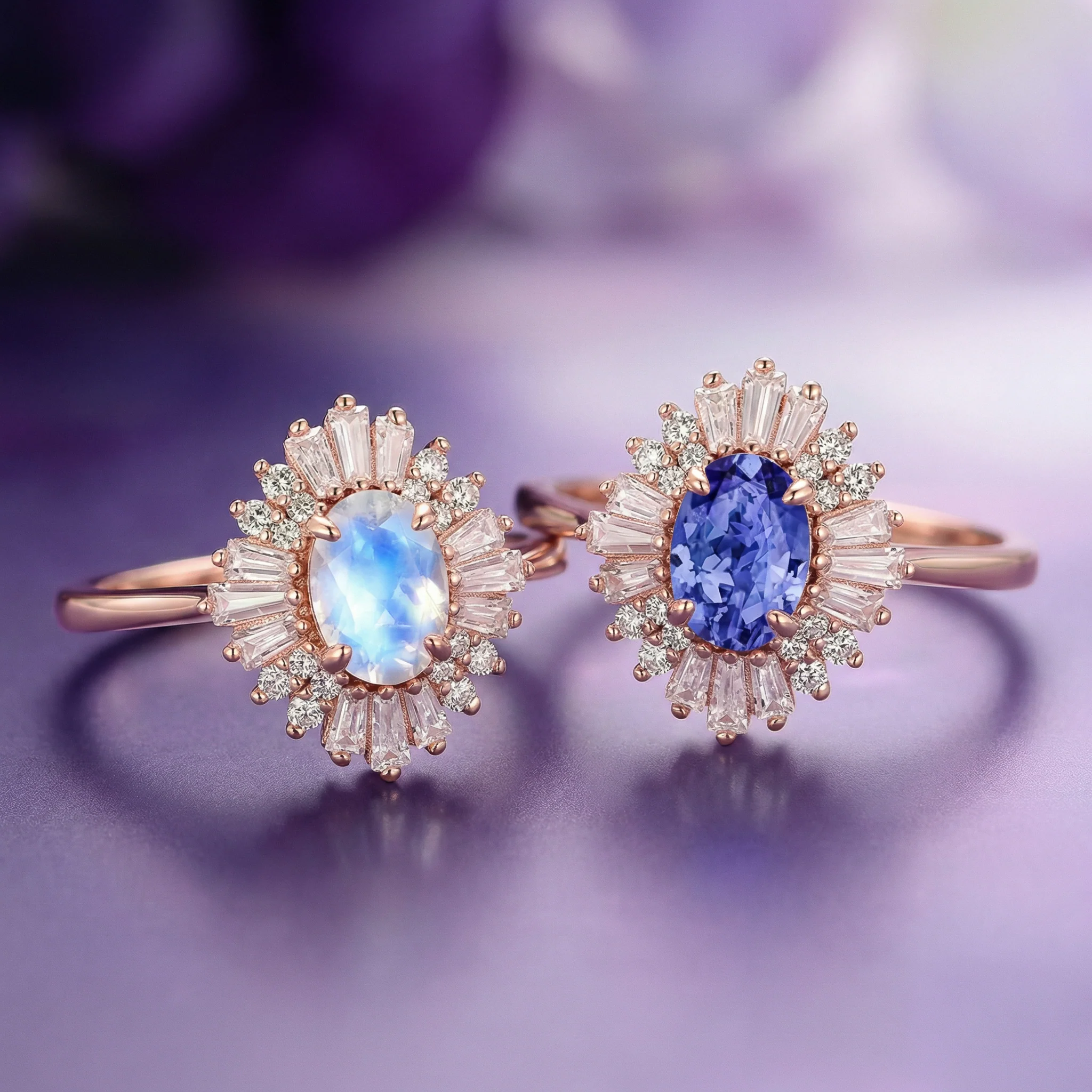 Victoria Moonstone Engagement Ring in Solid 14K Rose Gold - Image 2