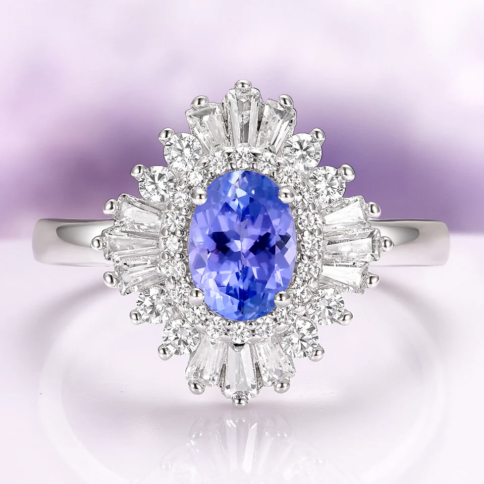 Victoria Art Deco Tanzanite Engagement Ring in 14K White Gold