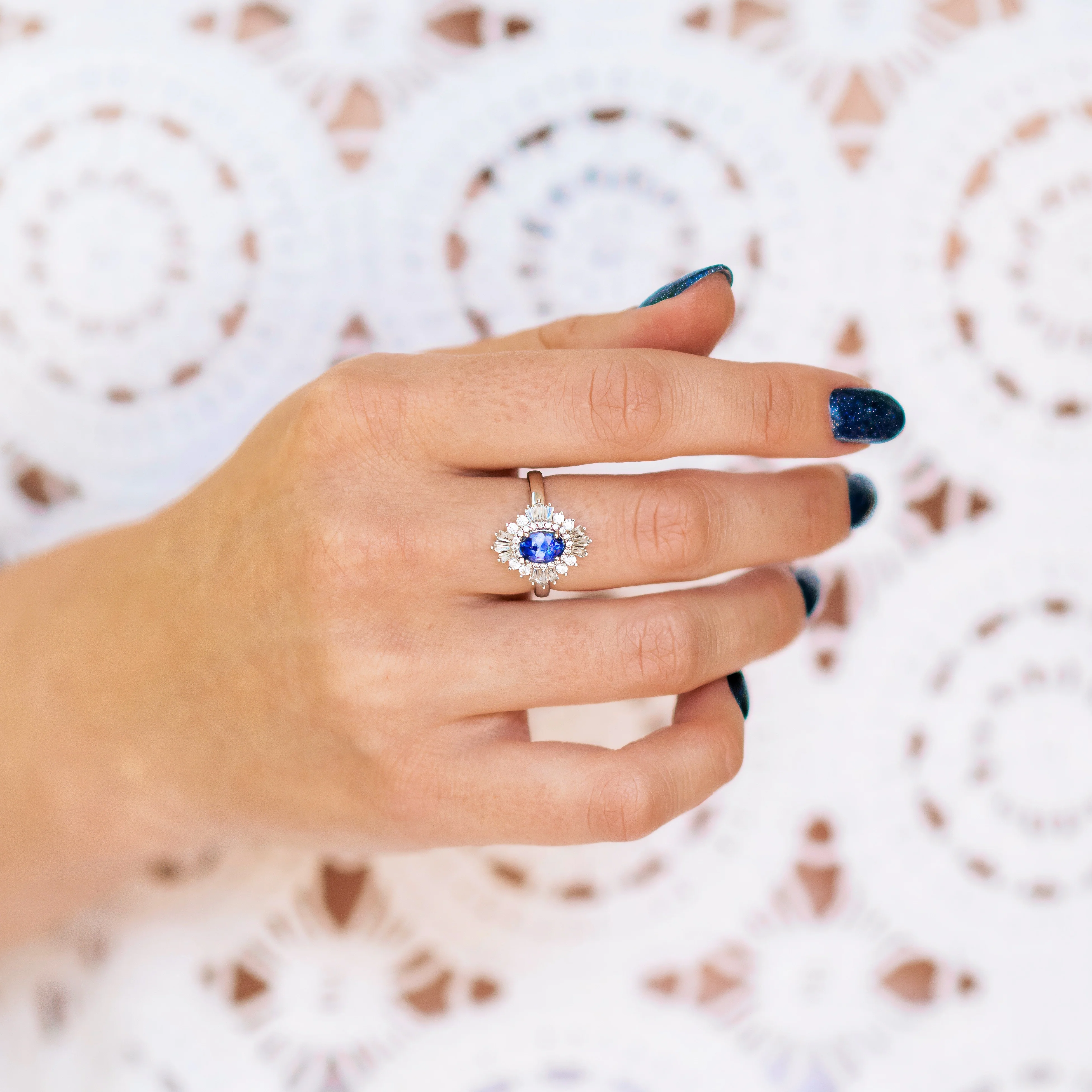 Victoria Art Deco Tanzanite Engagement Ring in 14K White Gold - Image 2