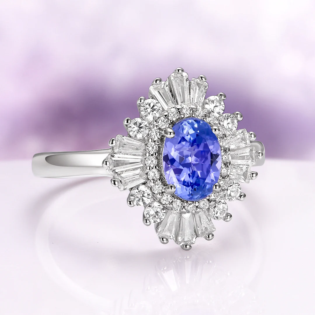 Victoria Art Deco Tanzanite Engagement Ring in 14K White Gold - Image 5