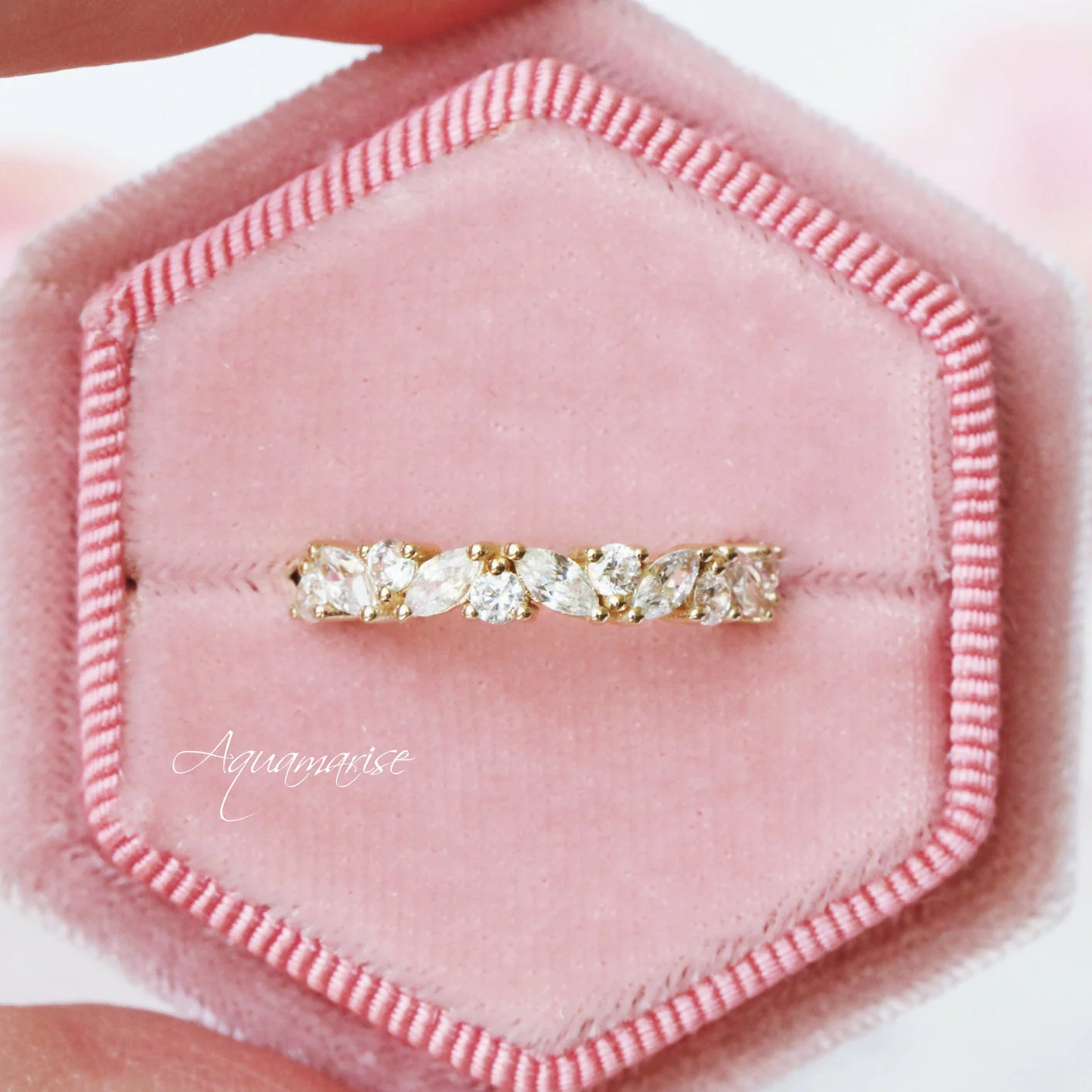 Willow Marquise Diamond Leaf Wedding Band in Solid 14K Yellow Gold - Image 5