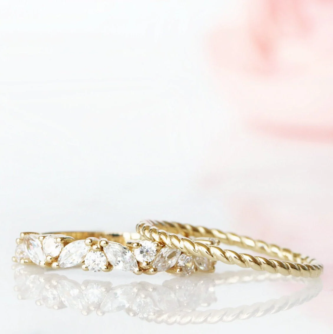 Willow Marquise Diamond Leaf Wedding Band in Solid 14K Yellow Gold - Image 6
