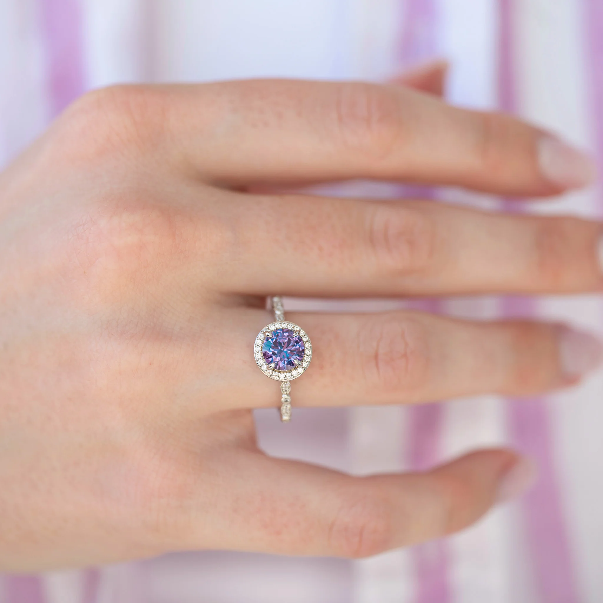 Alexandrite Halo Ring in Sterling Silver - Image 2