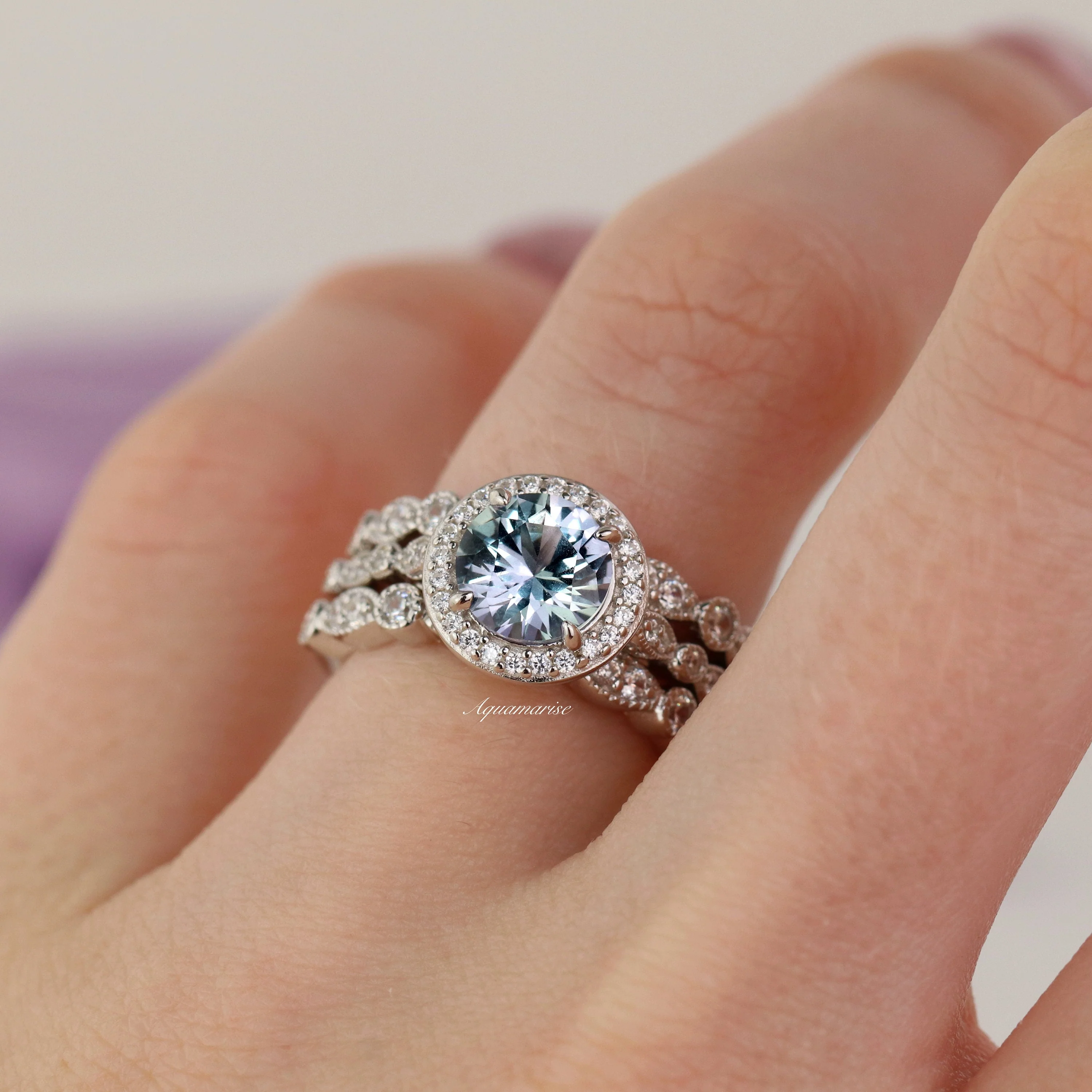 Alexandrite Halo Ring in Sterling Silver - Image 3