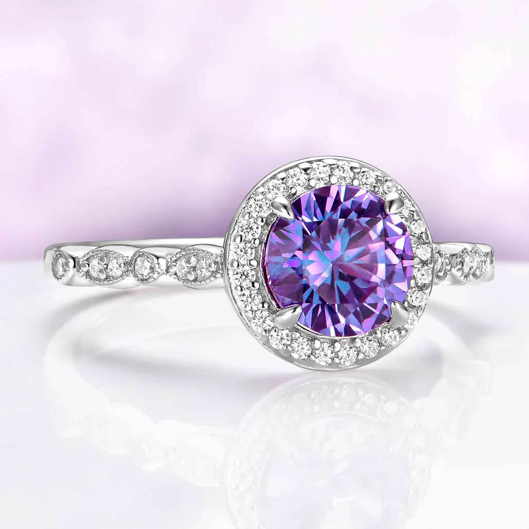 Alexandrite Halo Ring in Sterling Silver - Image 4