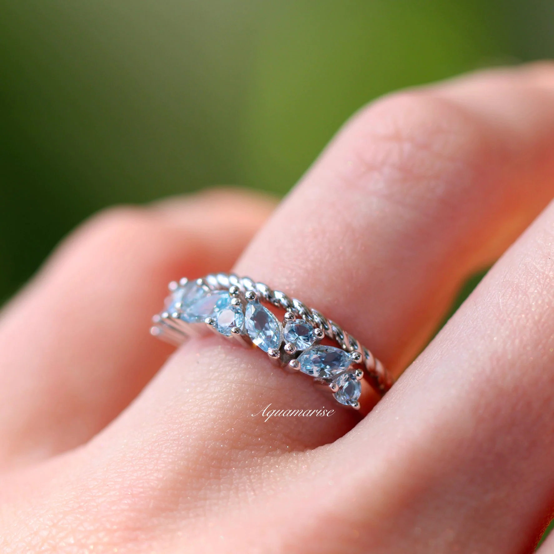 Willow Marquise Aquamarine Stacking Ring Set in Sterling Silver - Image 3