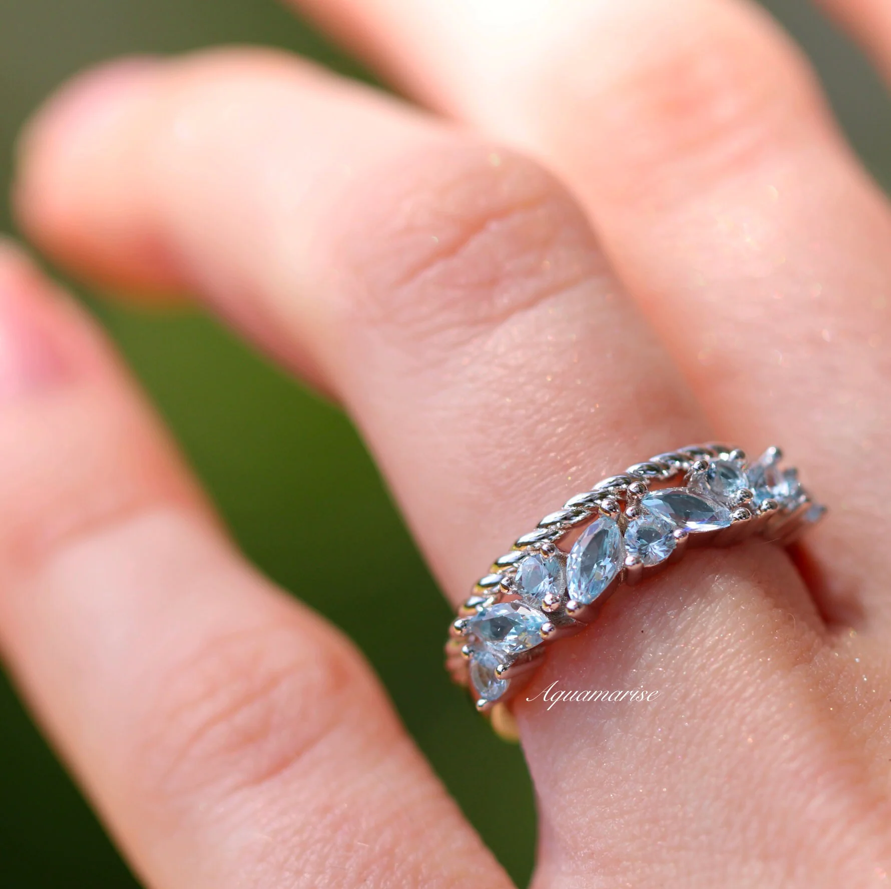 Willow Marquise Aquamarine Stacking Ring Set in Sterling Silver - Image 4