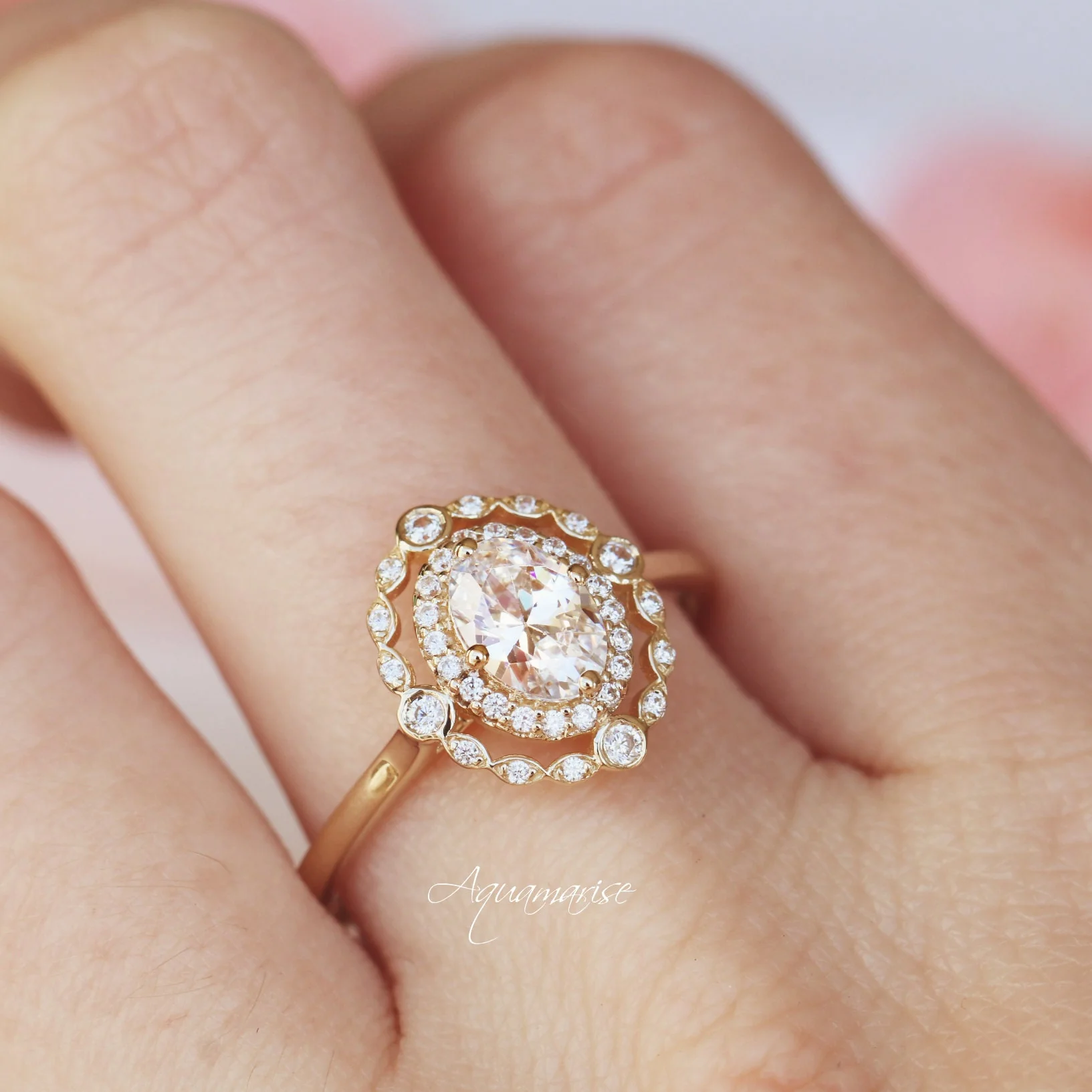 Valentina Simulated Diamond Ring in 14K Yellow Gold Vermeil - Image 2