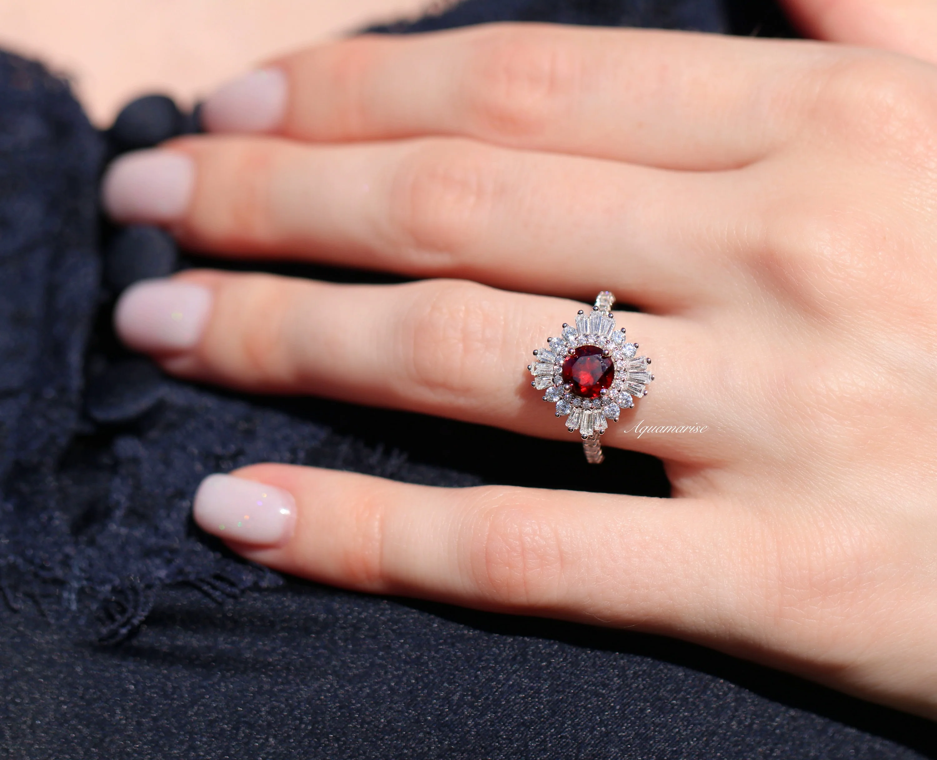 Joelle Vintage Natural Red Garnet Ring in Sterling Silver - Image 3