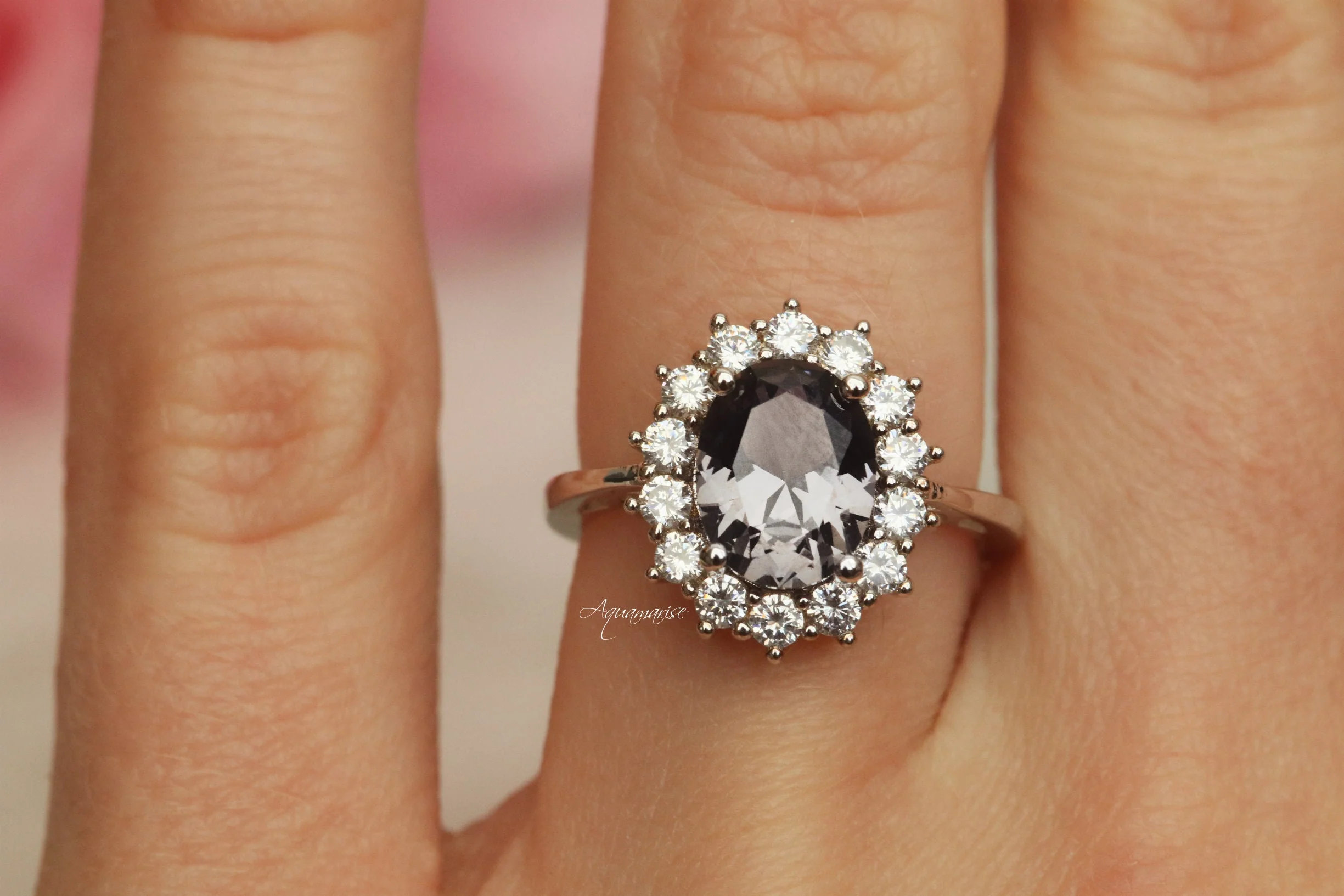 Diana Simulated Gray Diamond Ring in Sterling Silver - Image 3