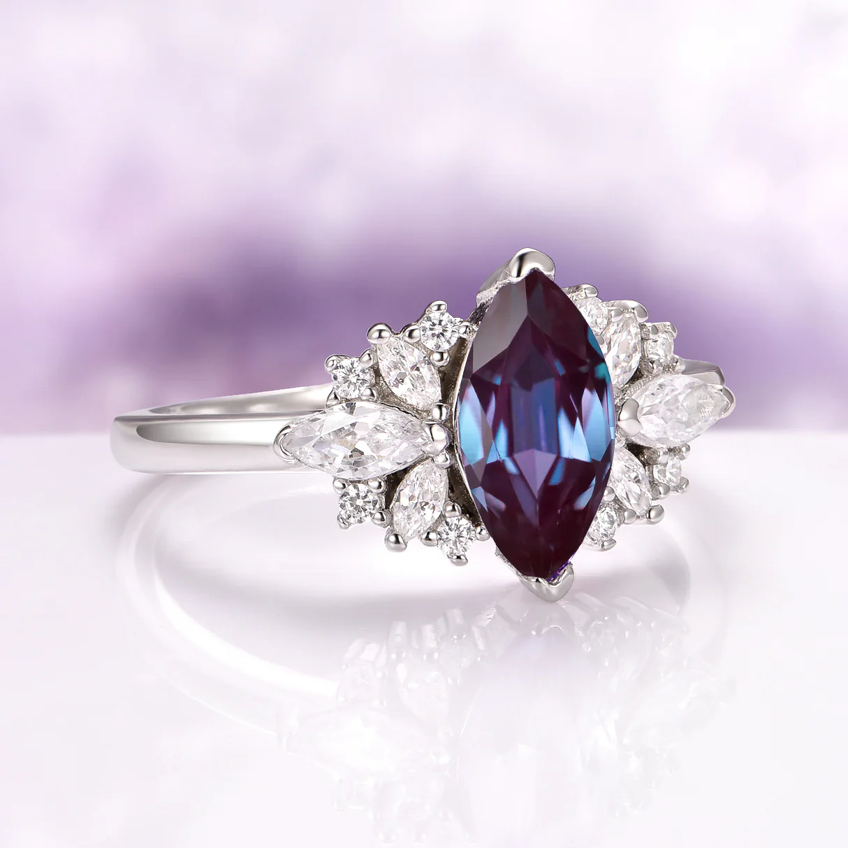 Adeline Marquise Cut Alexandrite Ring in Sterling Silver - Image 6